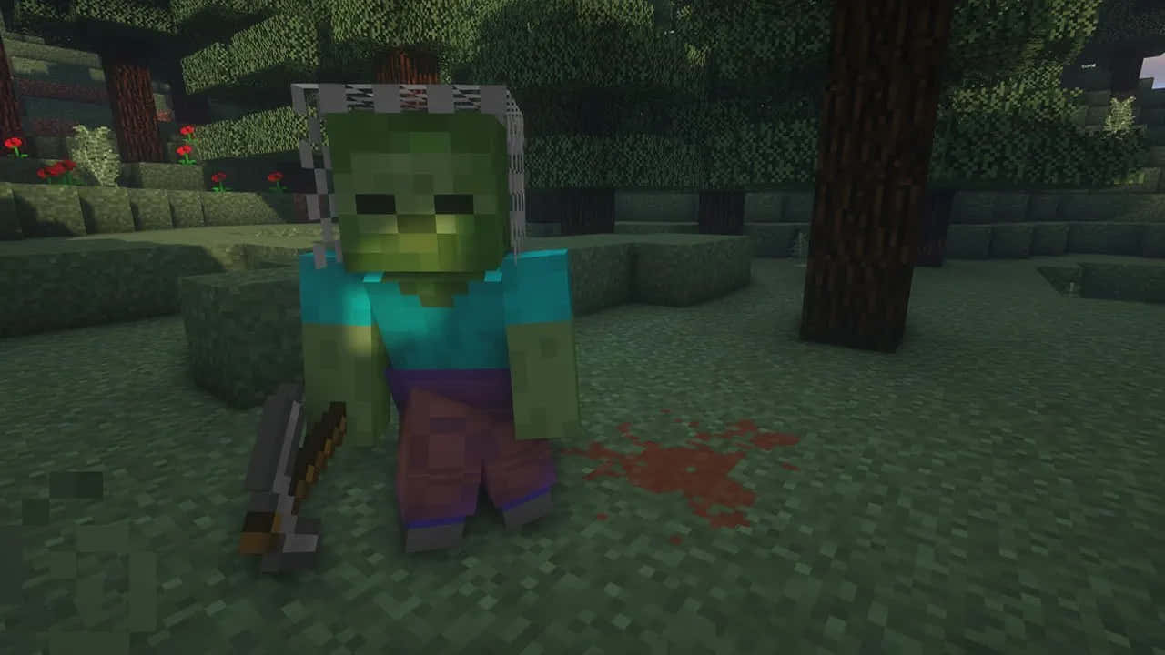 Minecraft Zombie, pixelated green zombie, forest, HD Desktop Wallpaper