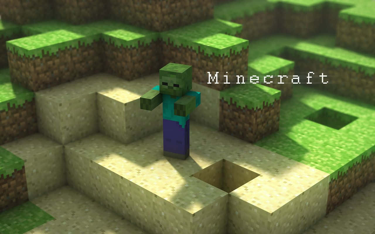 Minecraft Zombie, blocky terrain, grass blocks, HD Desktop Wallpaper