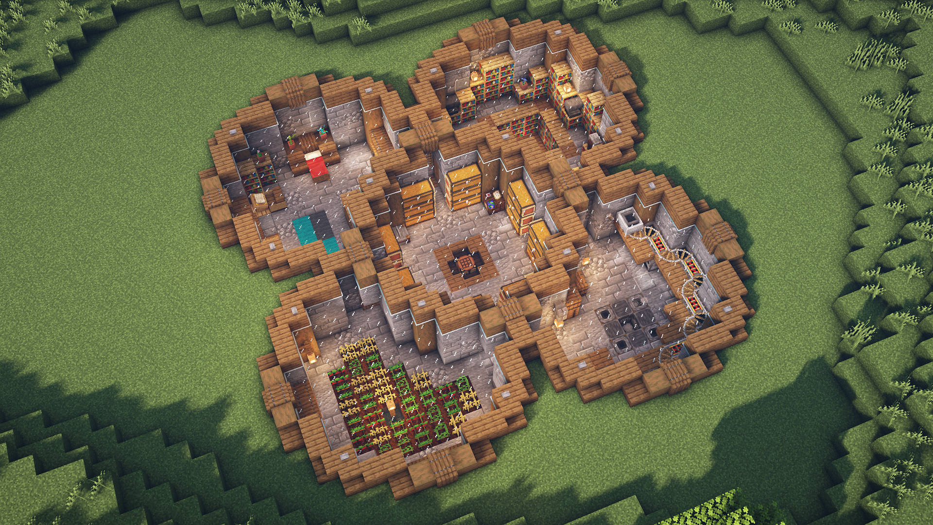 Minecraft, four leaf underground, village, Full HD Desktop Wallpaper