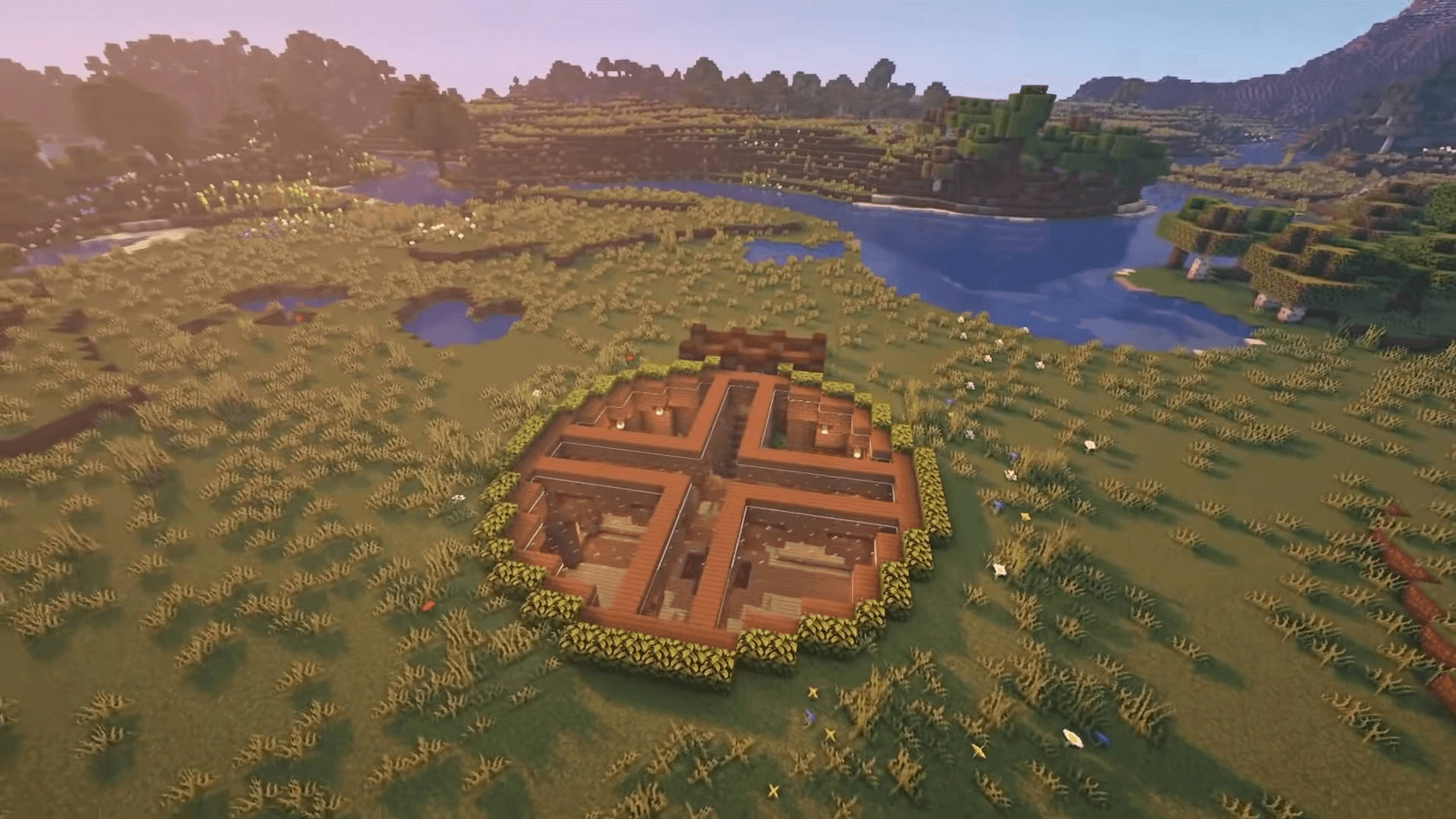 Minecraft, terracotta houses, grass field, Full HD Desktop Wallpaper