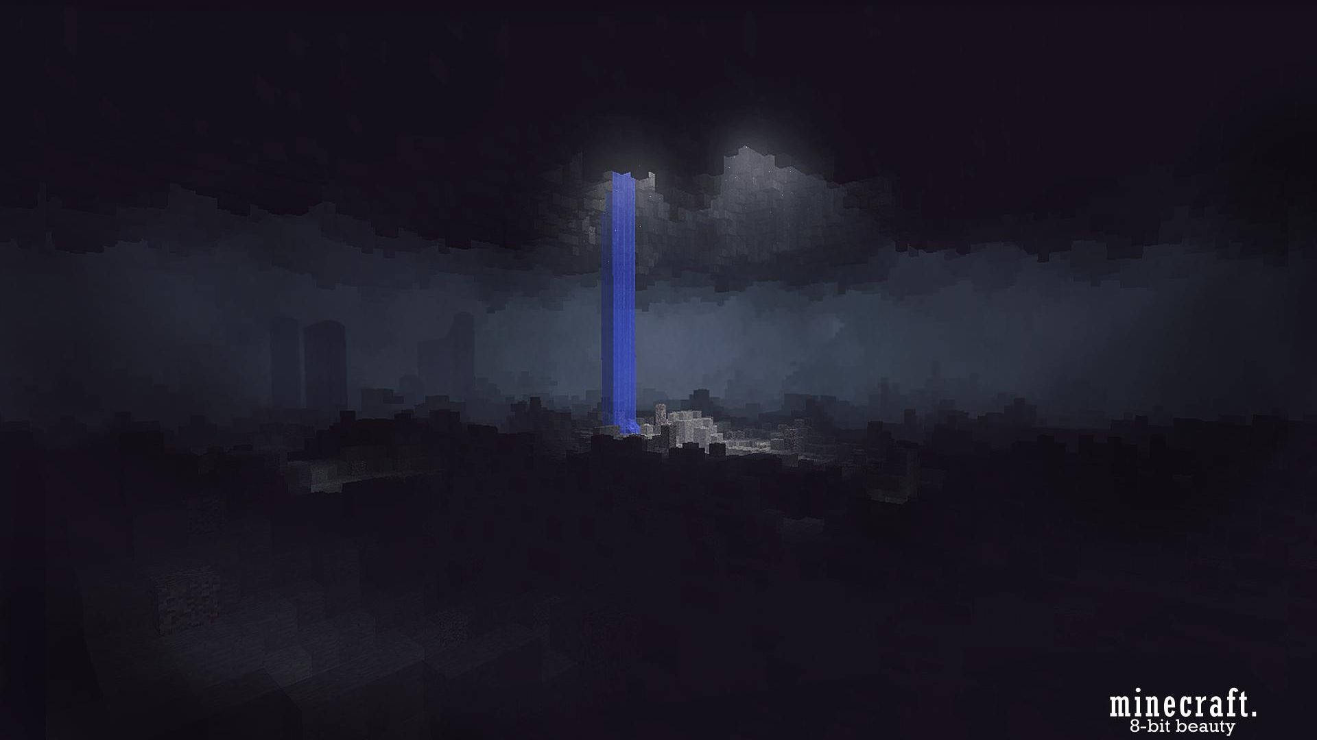 Minecraft, underground village, blue beam, Full HD Desktop Wallpaper