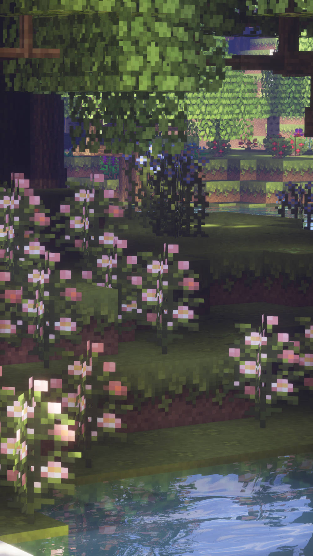 Minecraft, flower garden, pink flowers, HD Phone Wallpaper