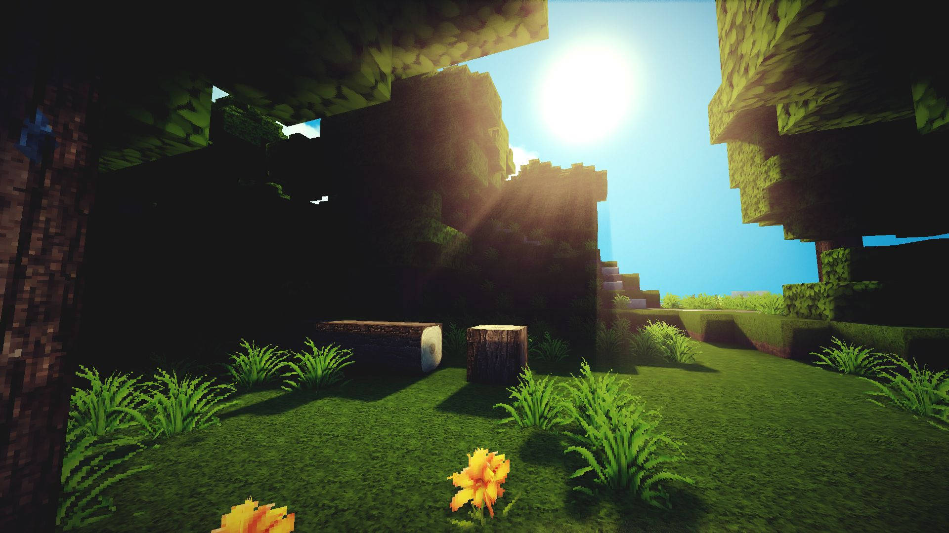 sunrise, forest, Minecraft, Full HD Desktop Wallpaper