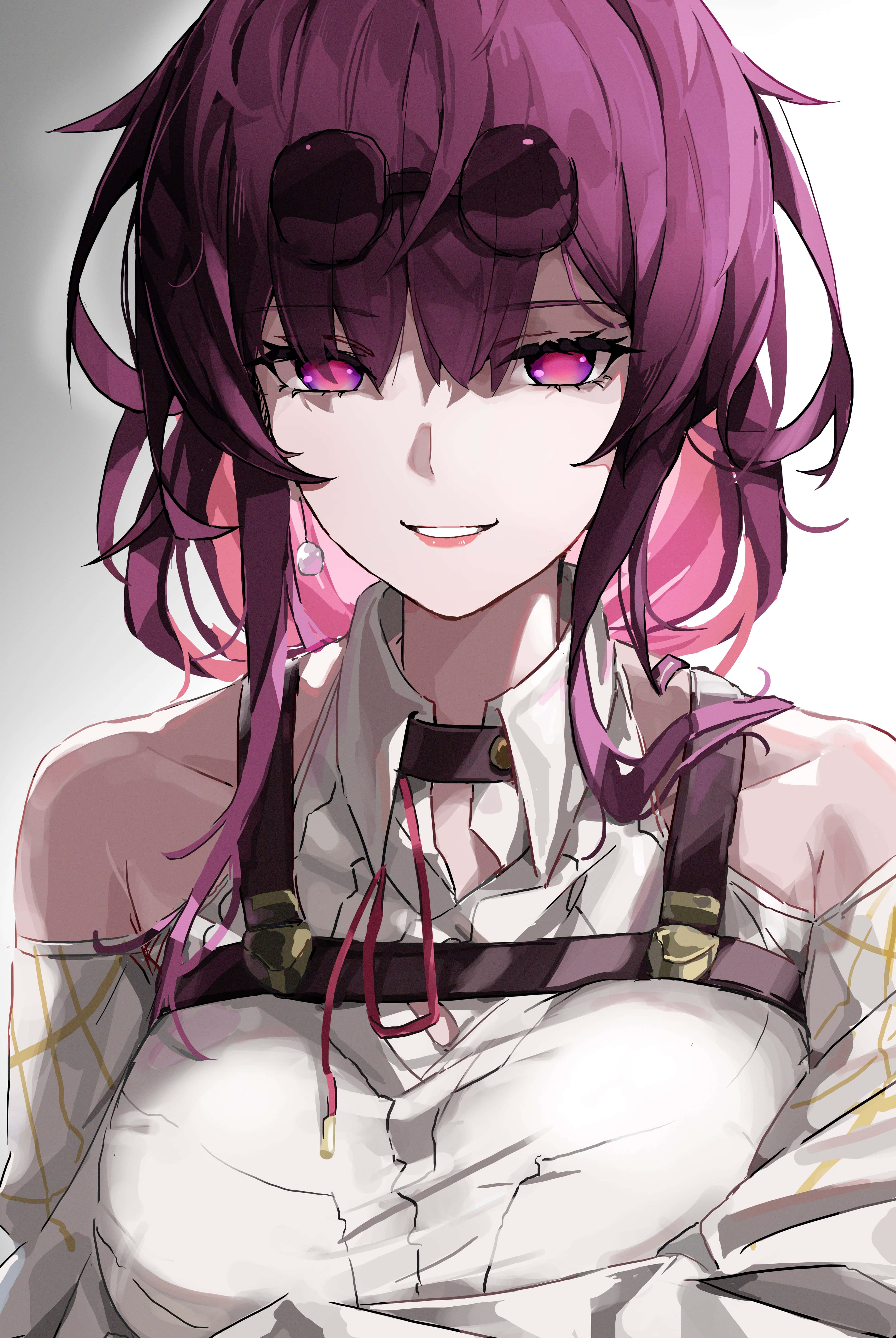 Minene Uryuu, vibrant purple hair, glowing pink eyes, 5K Phone Wallpaper
