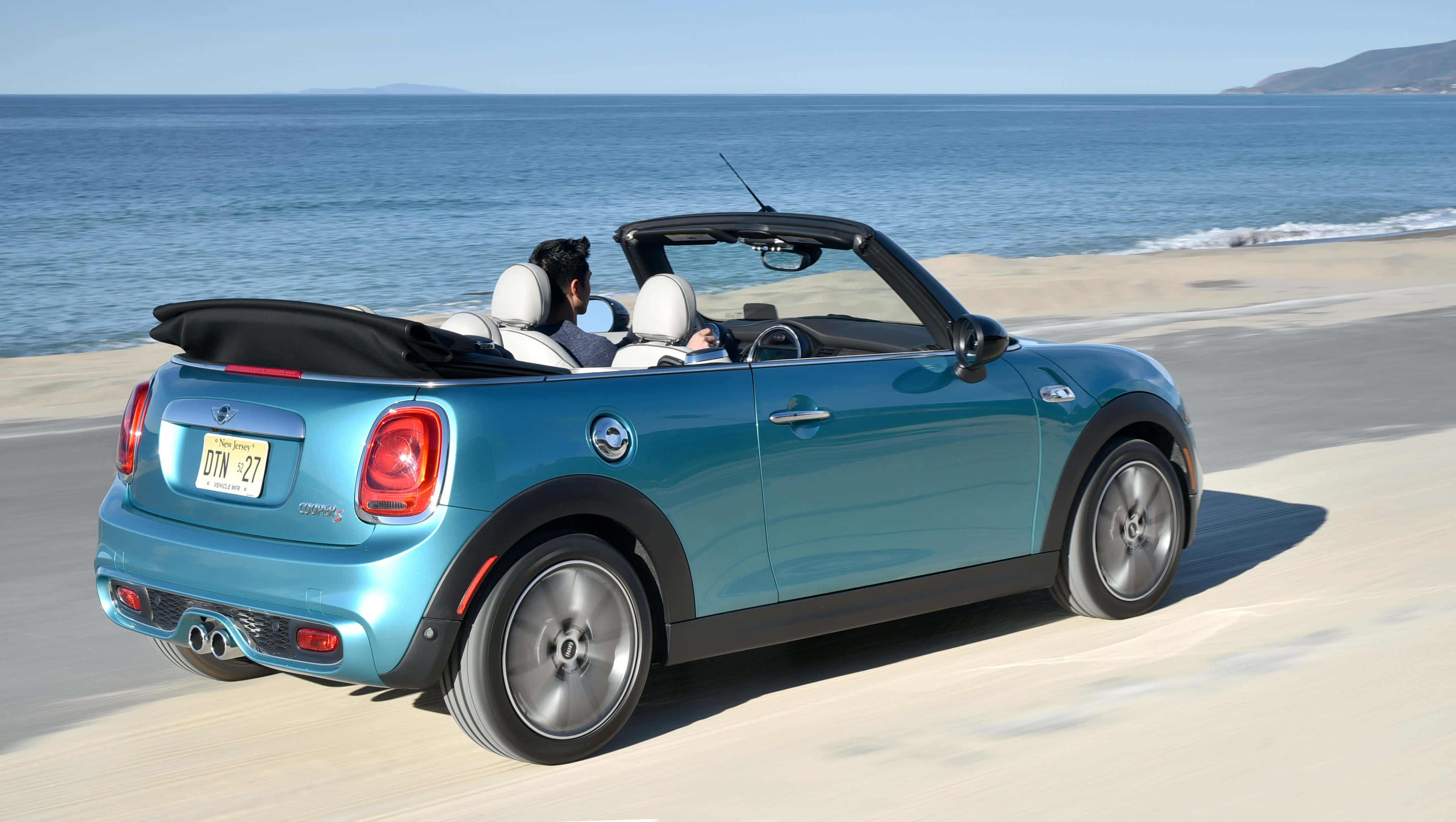 Mini Cooper Convertible, turquoise, coastal road, 4K Desktop Wallpaper