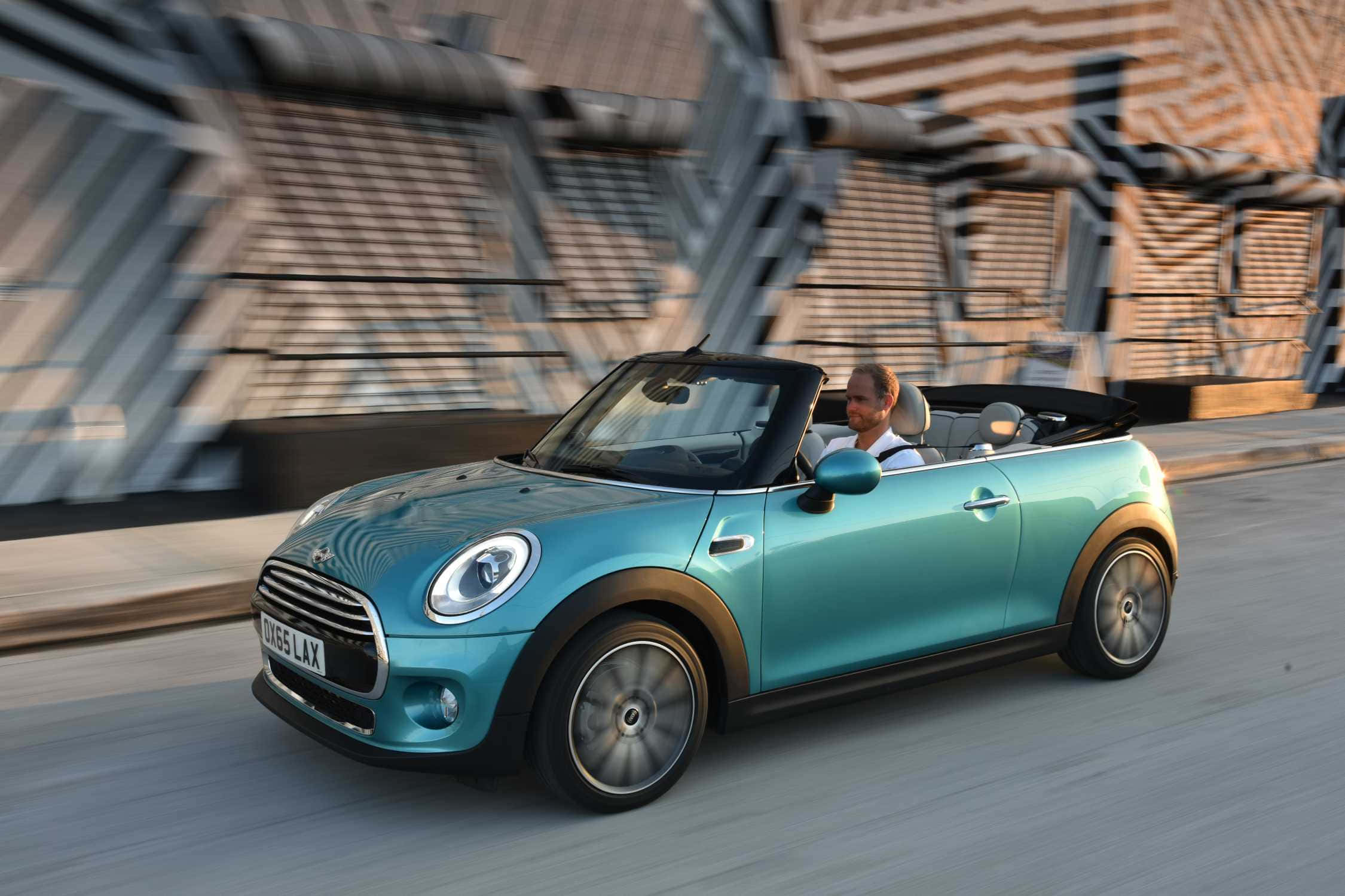 Mini Cooper Convertible, turquoise, modern urban road, Full HD Desktop Wallpaper