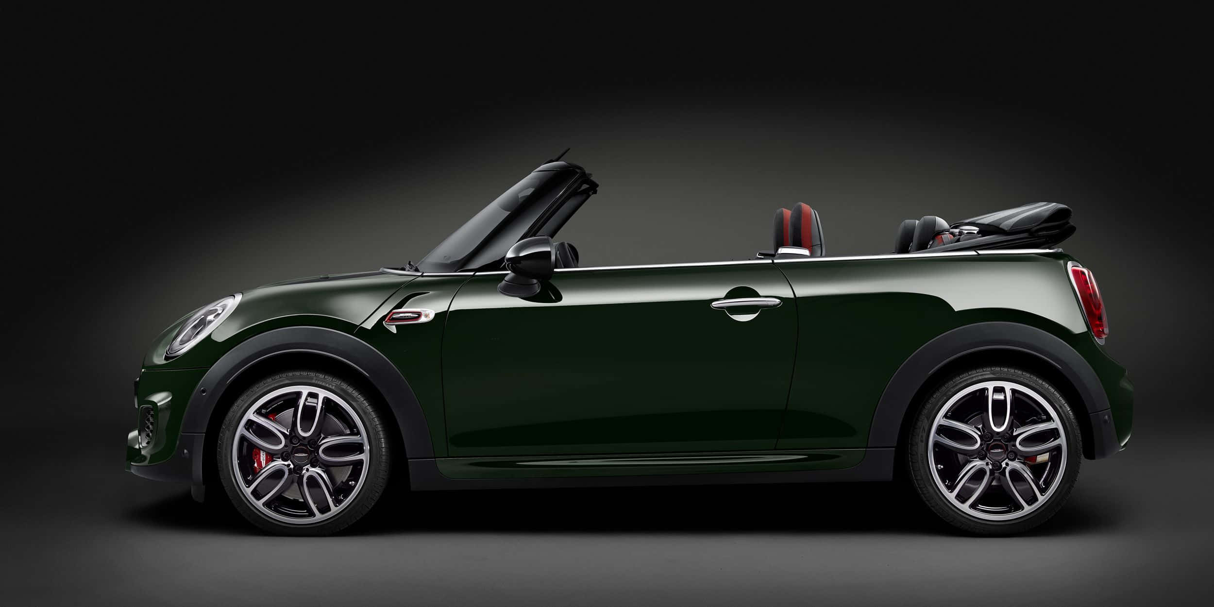 Mini Cooper Convertible, dark green, black soft top, Full HD Desktop Wallpaper
