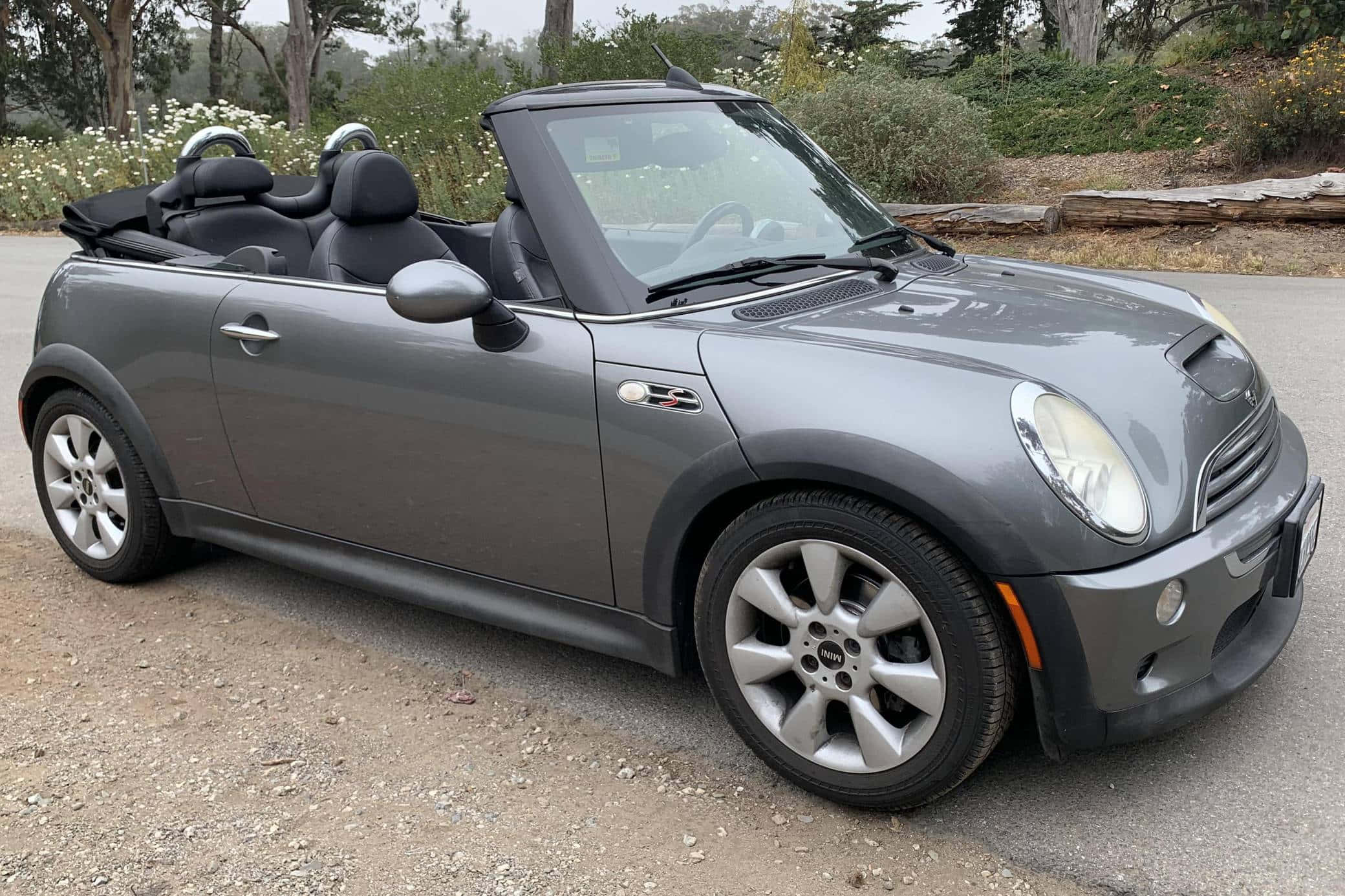 Mini Cooper Convertible, gray, gravel road, Full HD Desktop Wallpaper