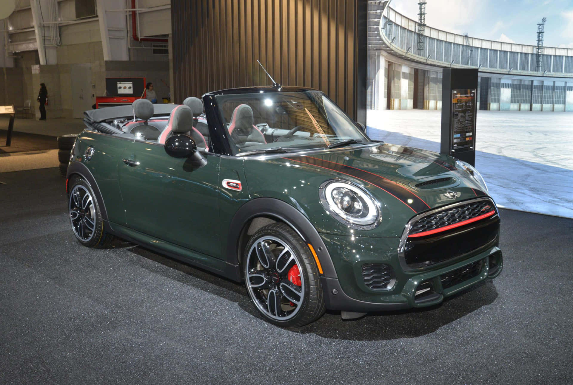 Mini Cooper Convertible, dark green, red accents, Full HD Desktop Wallpaper