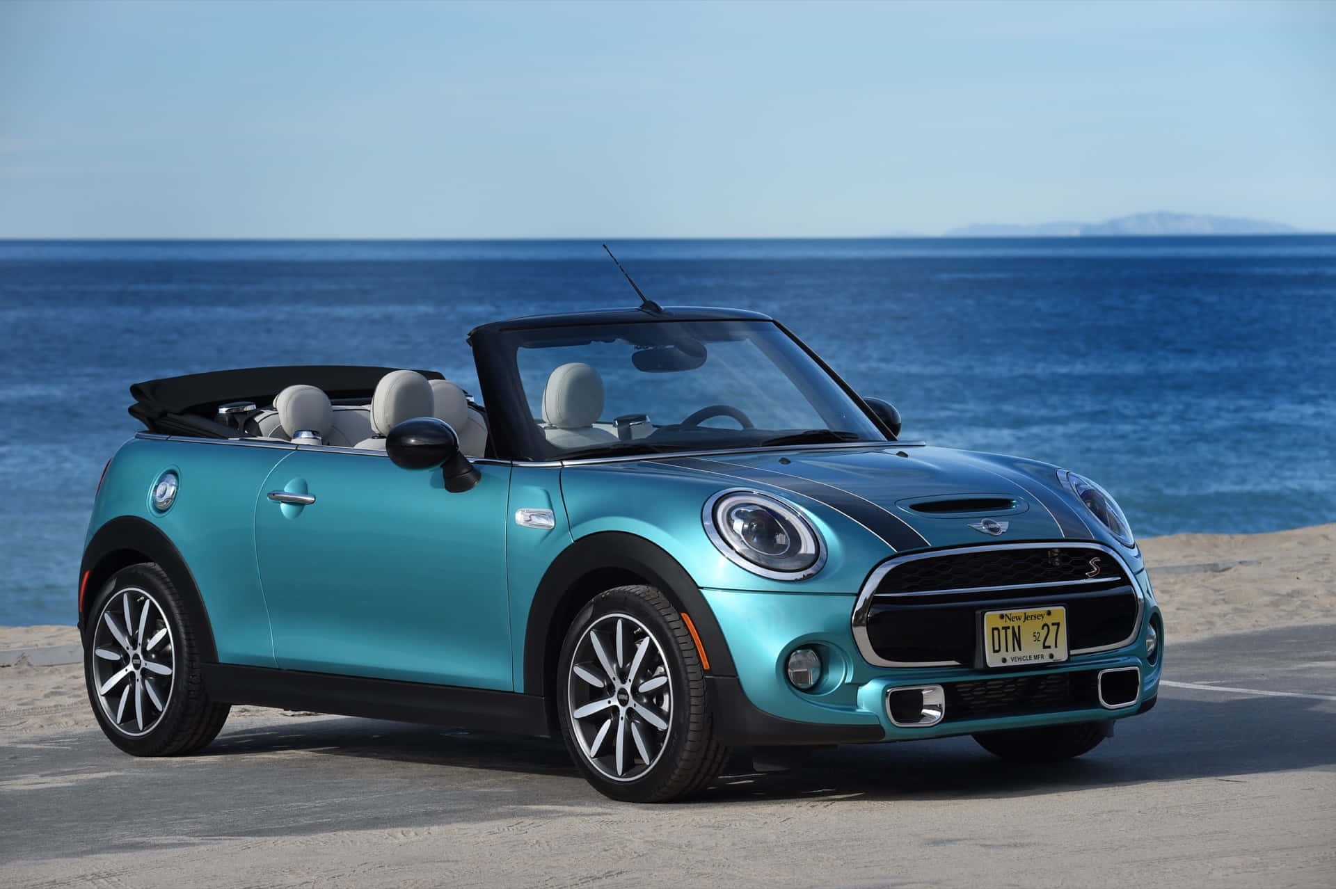 MINI Cooper convertible, turquoise, sunny beach, Full HD Desktop Wallpaper