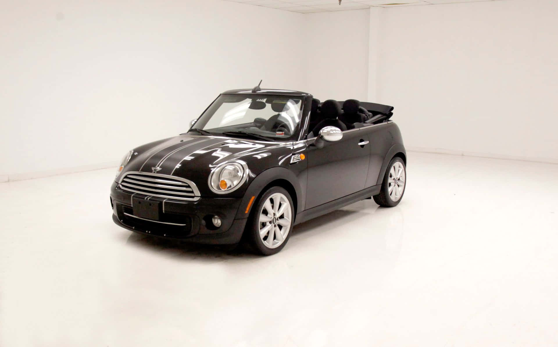 Mini Cooper Convertible, black, white racing stripes, Full HD Desktop Wallpaper
