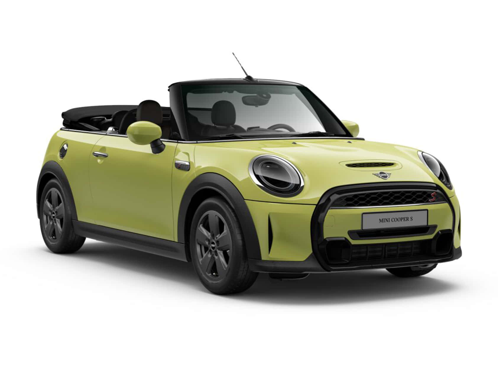 Mini Cooper S Convertible, lime green, black accents, HD Desktop Wallpaper