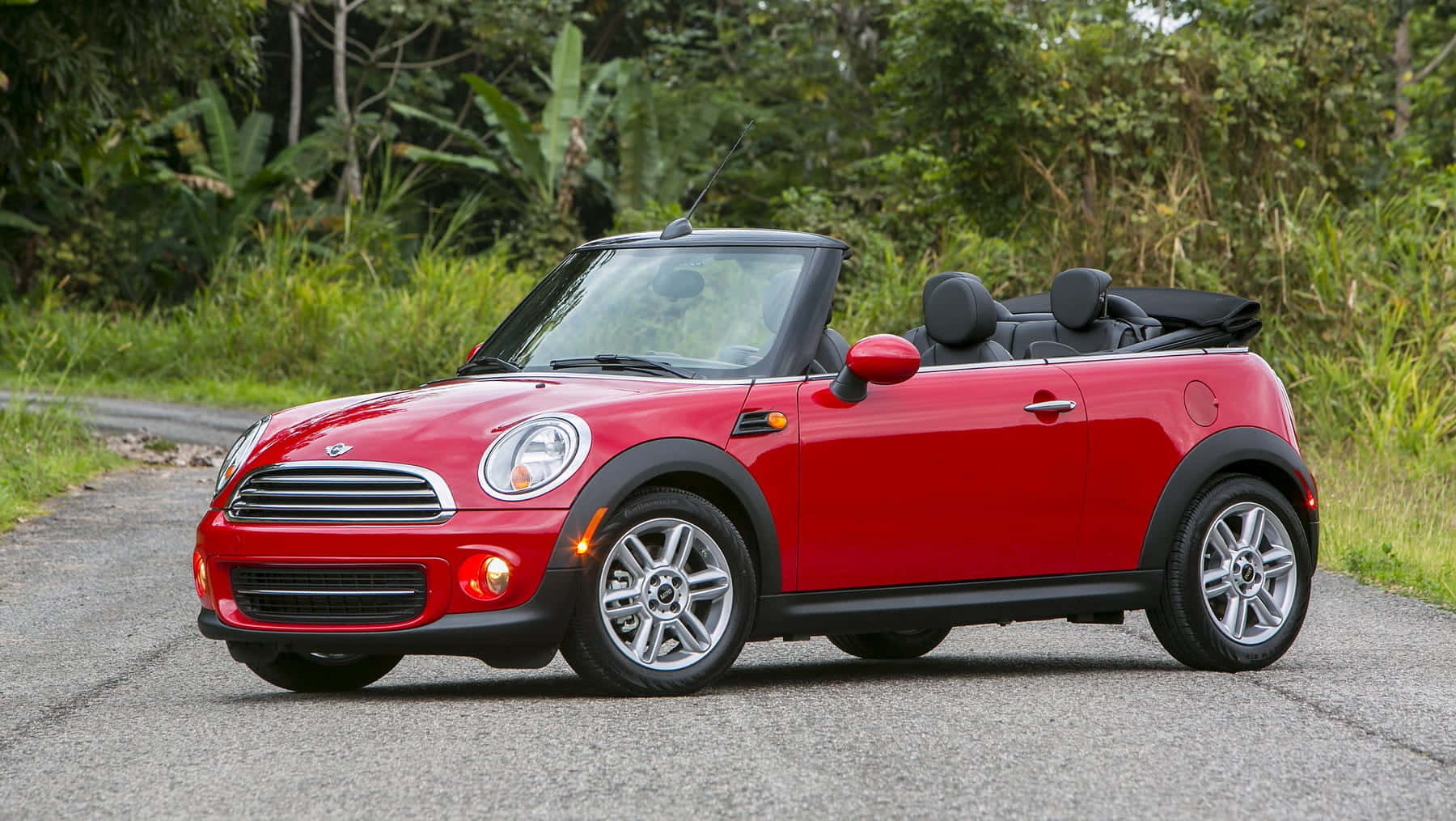 Mini Cooper Convertible, vibrant red, gravel road, HD Desktop Wallpaper
