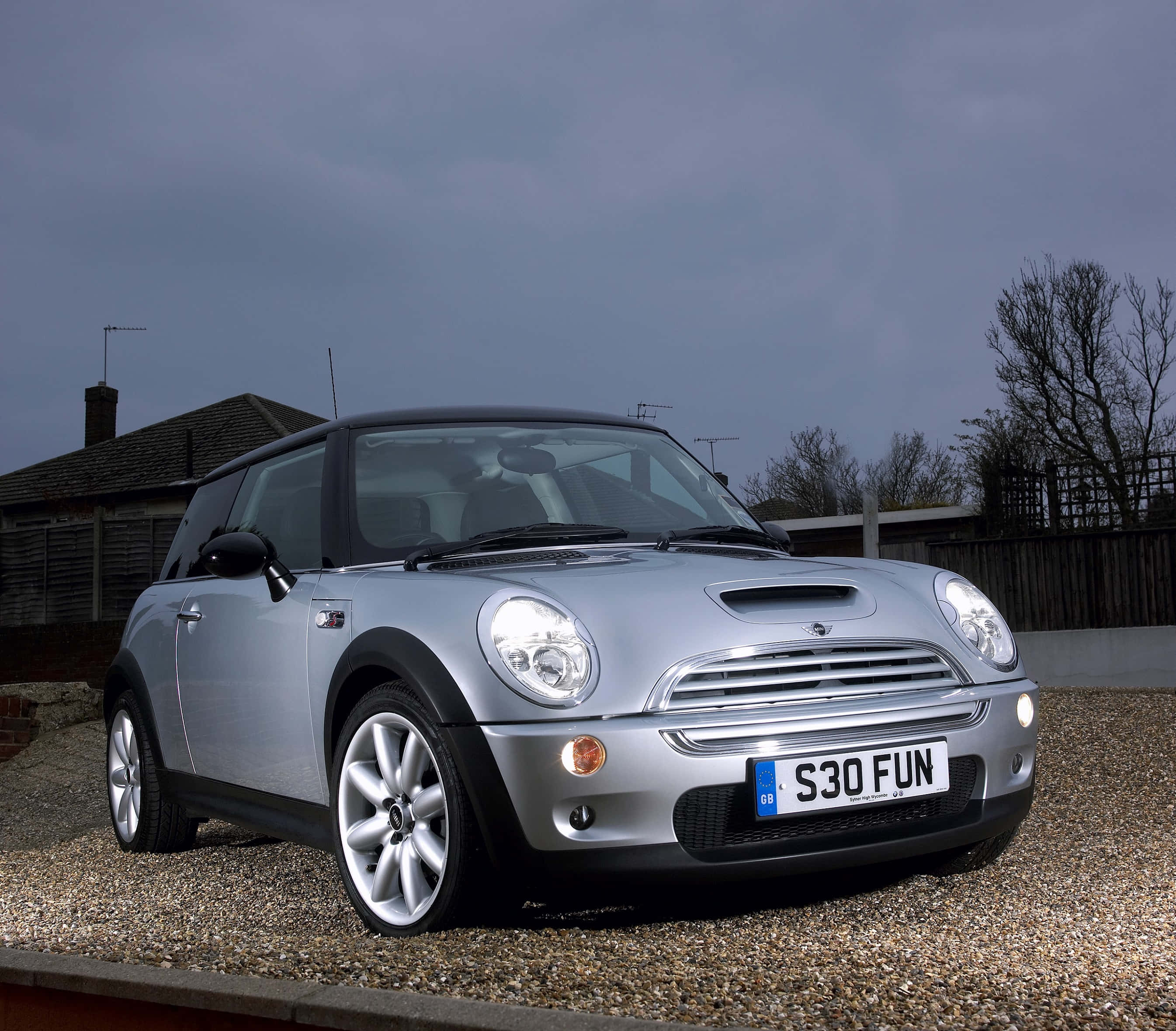 Mini Cooper S, silver, gravel, 2K Desktop Wallpaper