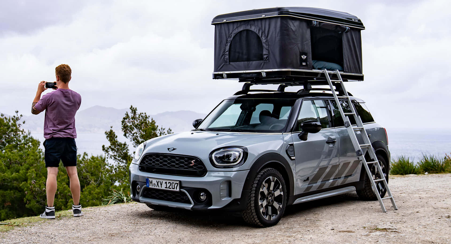 MINI Countryman, silver, rooftop tent, Full HD Desktop Wallpaper