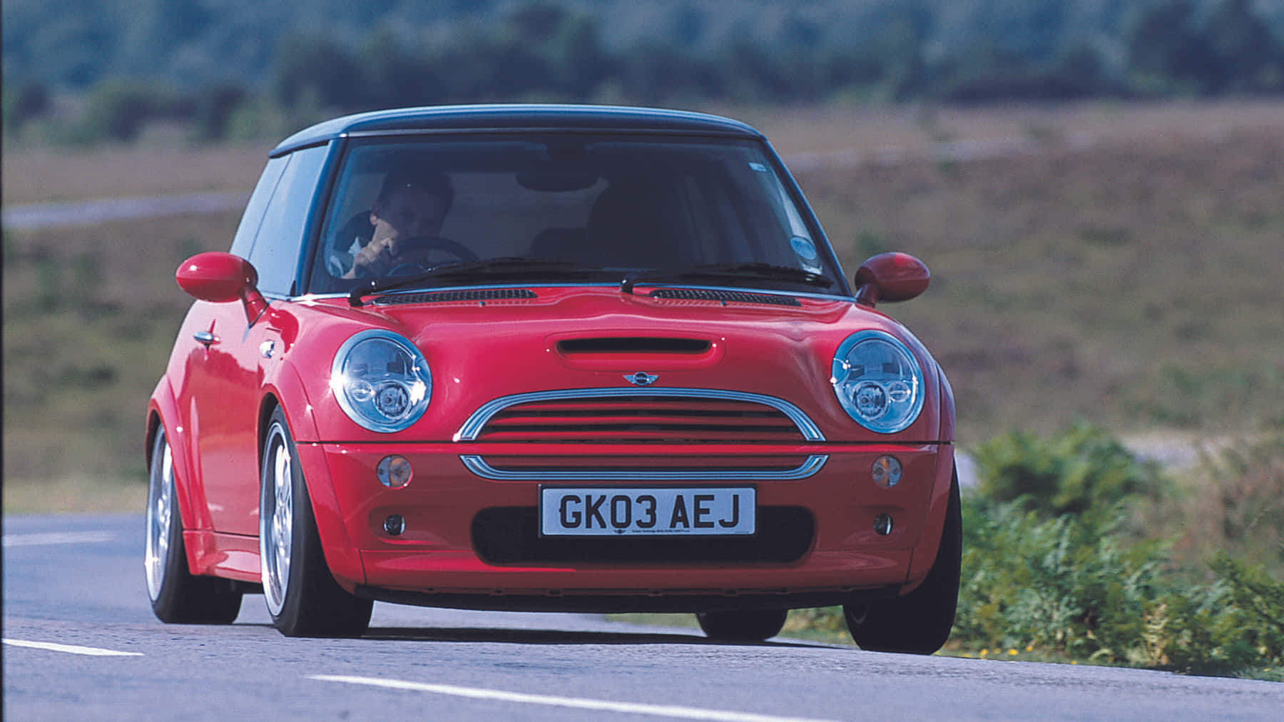 Mini Cooper S, rural road, vibrant red, HD Desktop Wallpaper