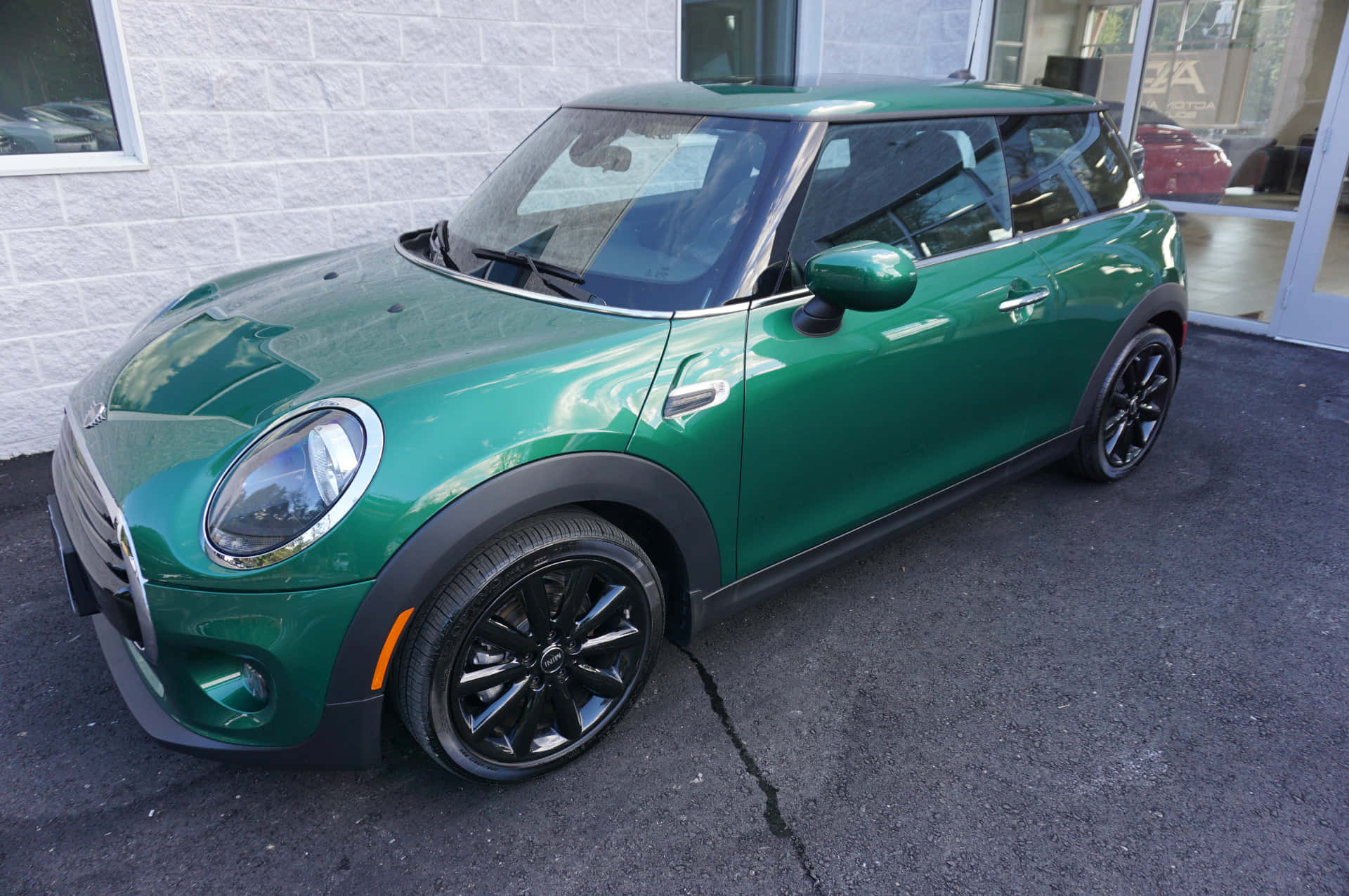 Mini Cooper Hardtop 2 Door, glossy green, asphalt, Full HD Desktop Wallpaper