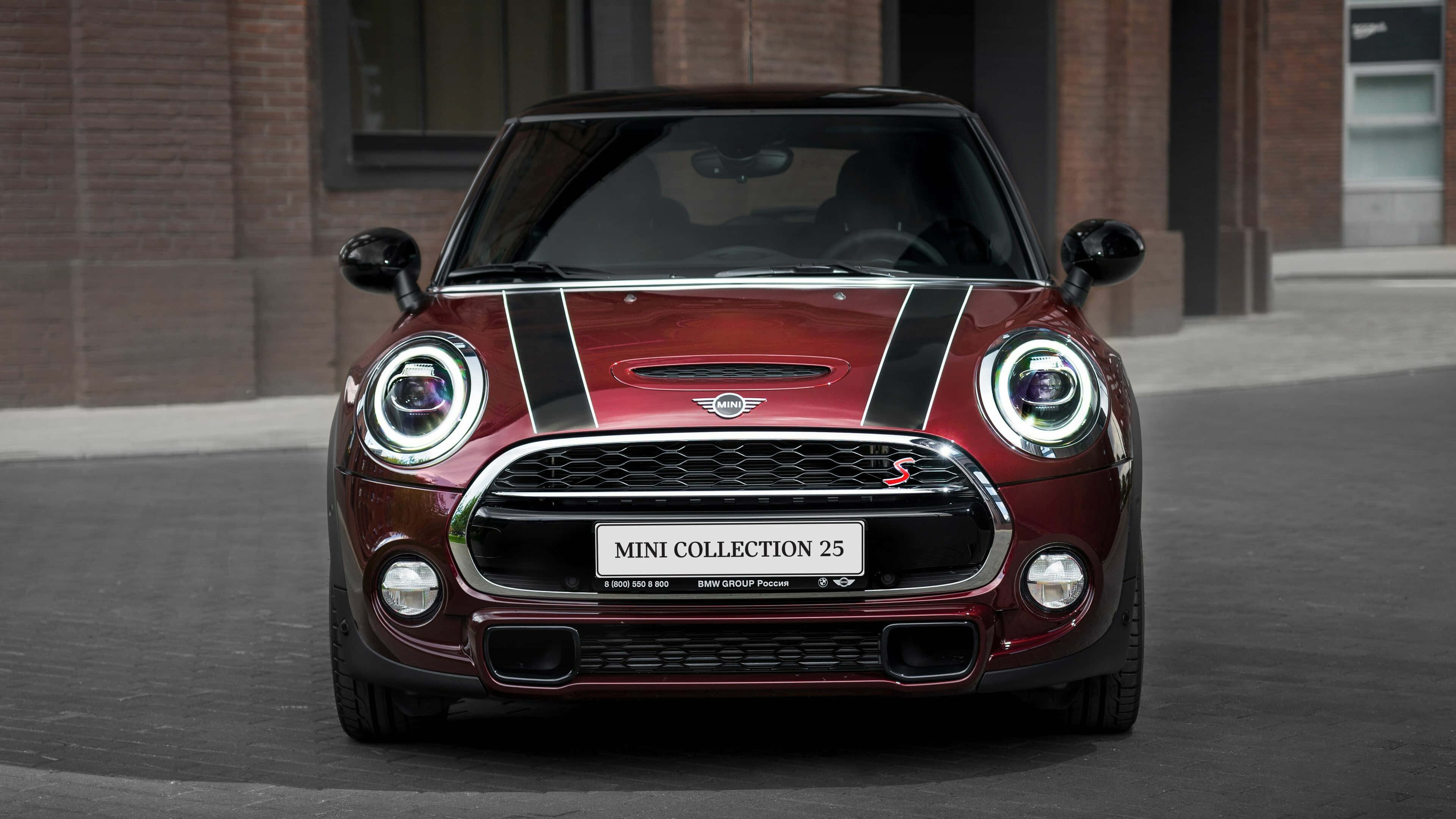 Mini Cooper S, glossy red, black racing stripes, 4K Desktop Wallpaper