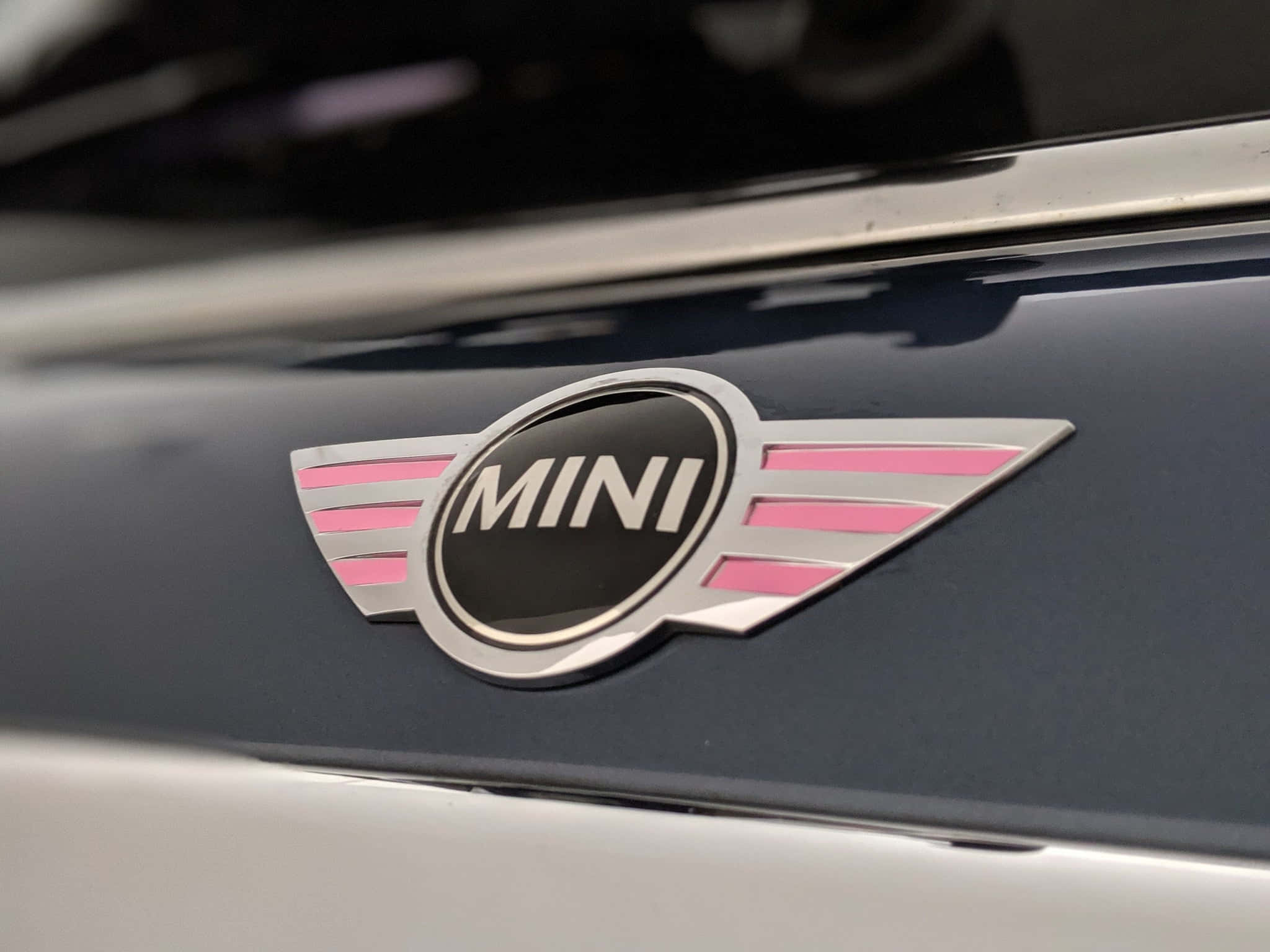 Mini Cooper Logo, pink wings, silver wings, Full HD Desktop Wallpaper