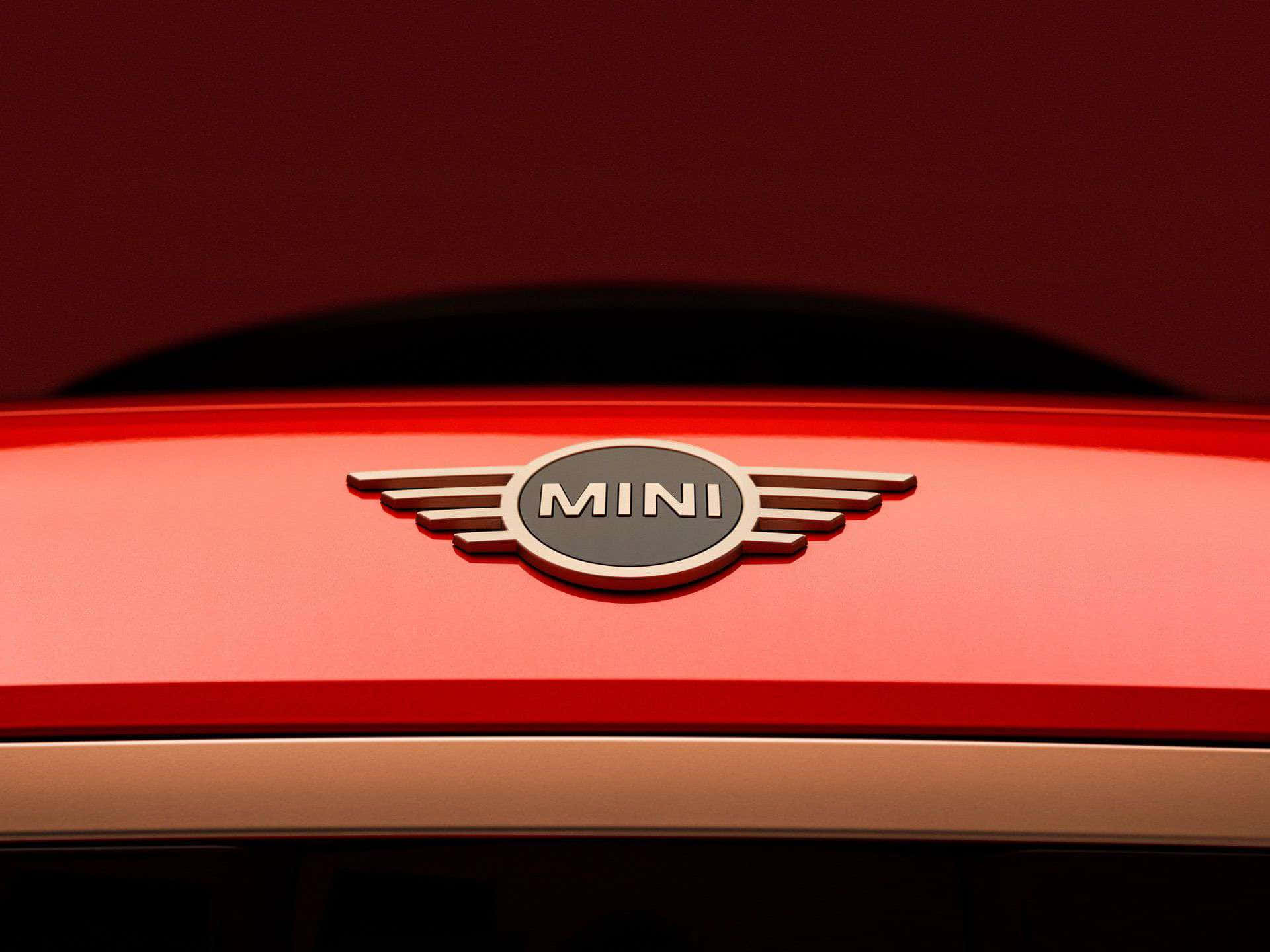 MINI logo, winged emblem, glossy red car hood, Full HD Desktop Wallpaper