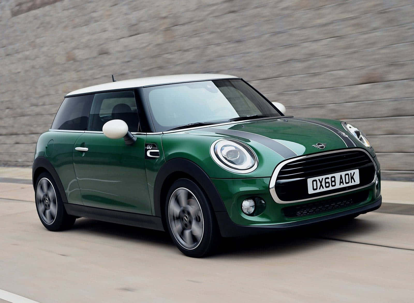 Green Mini Cooper, white roof, black accents, HD Desktop Wallpaper