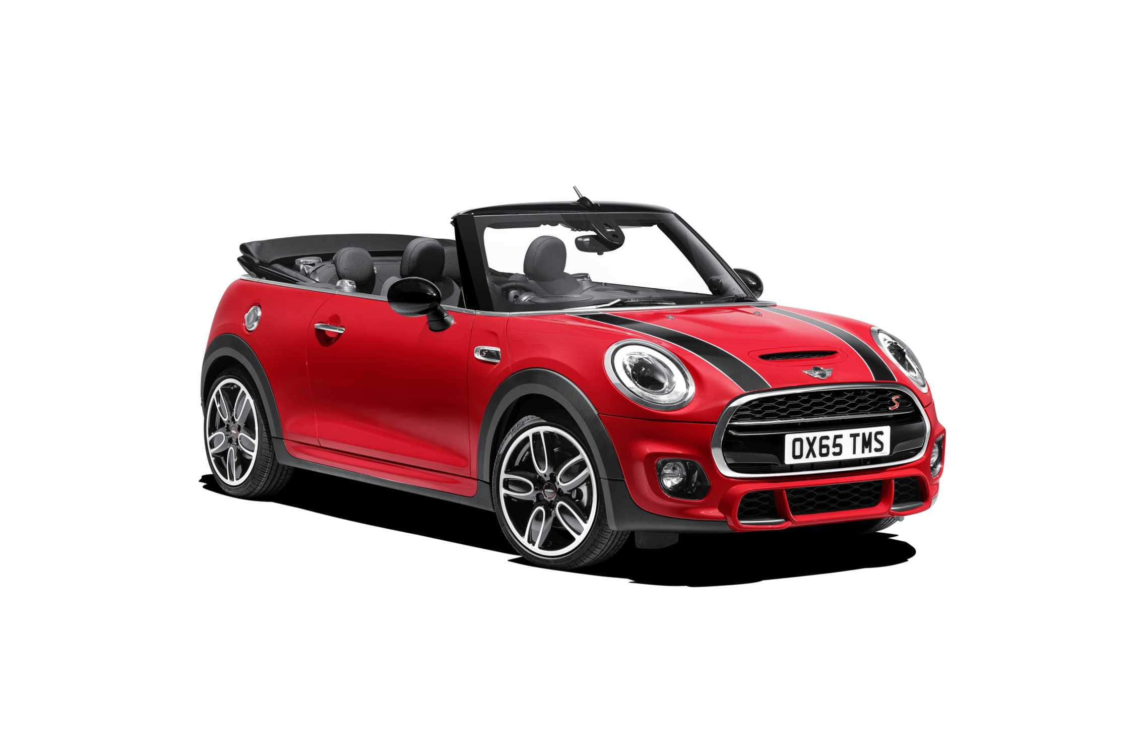 Mini Cooper S Convertible, vibrant red, black racing stripes, Full HD Desktop Wallpaper