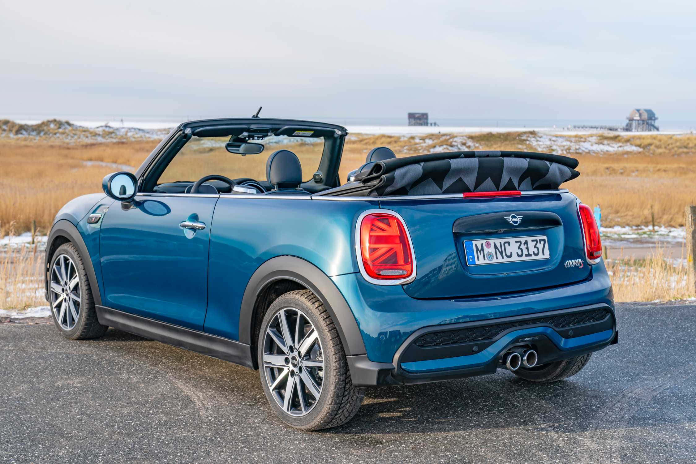 Mini Cooper S Convertible, vibrant blue, gravel road, Full HD Desktop Wallpaper