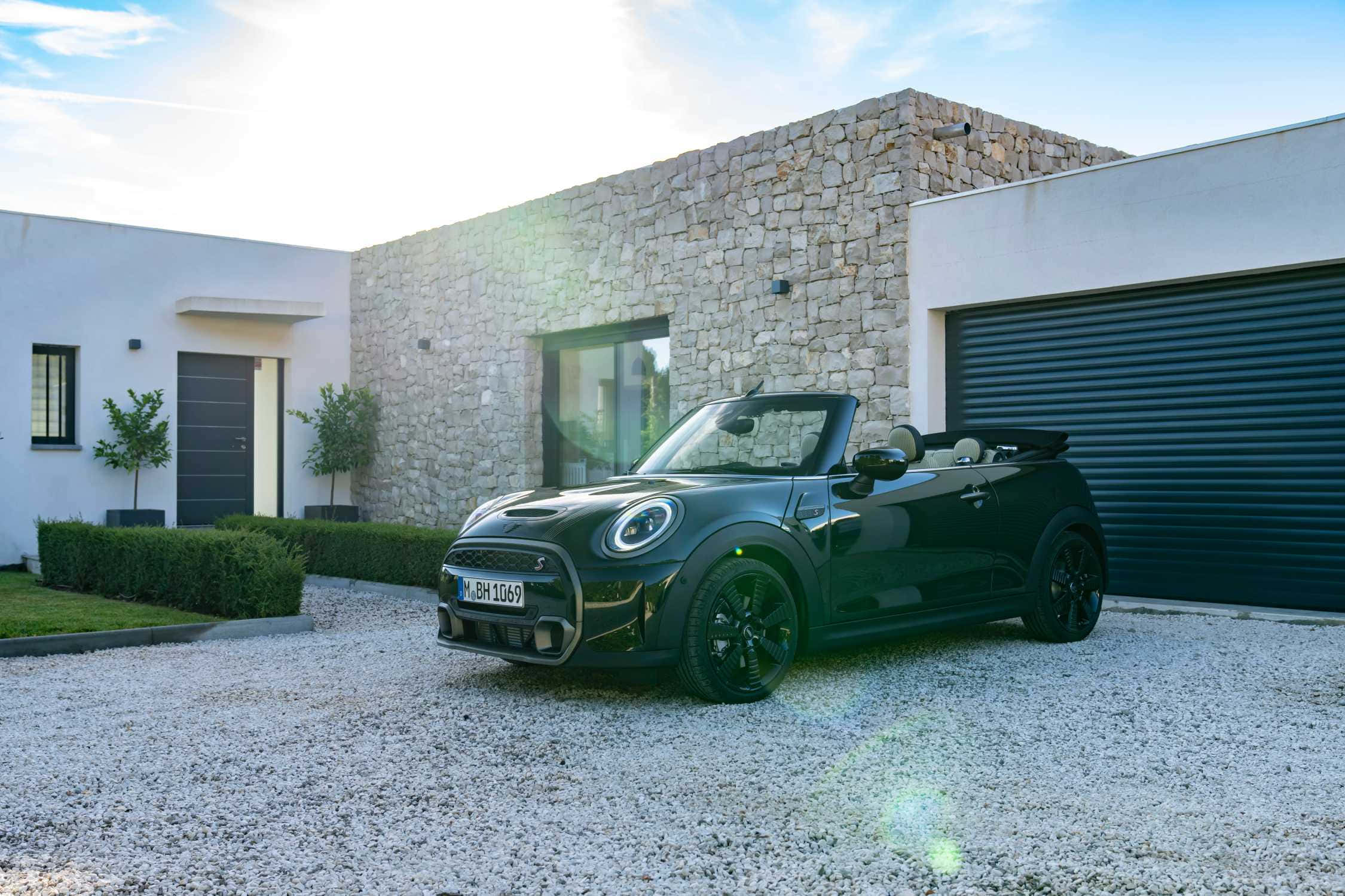Mini Cooper S Convertible, black, gravel driveway, Full HD Desktop Wallpaper