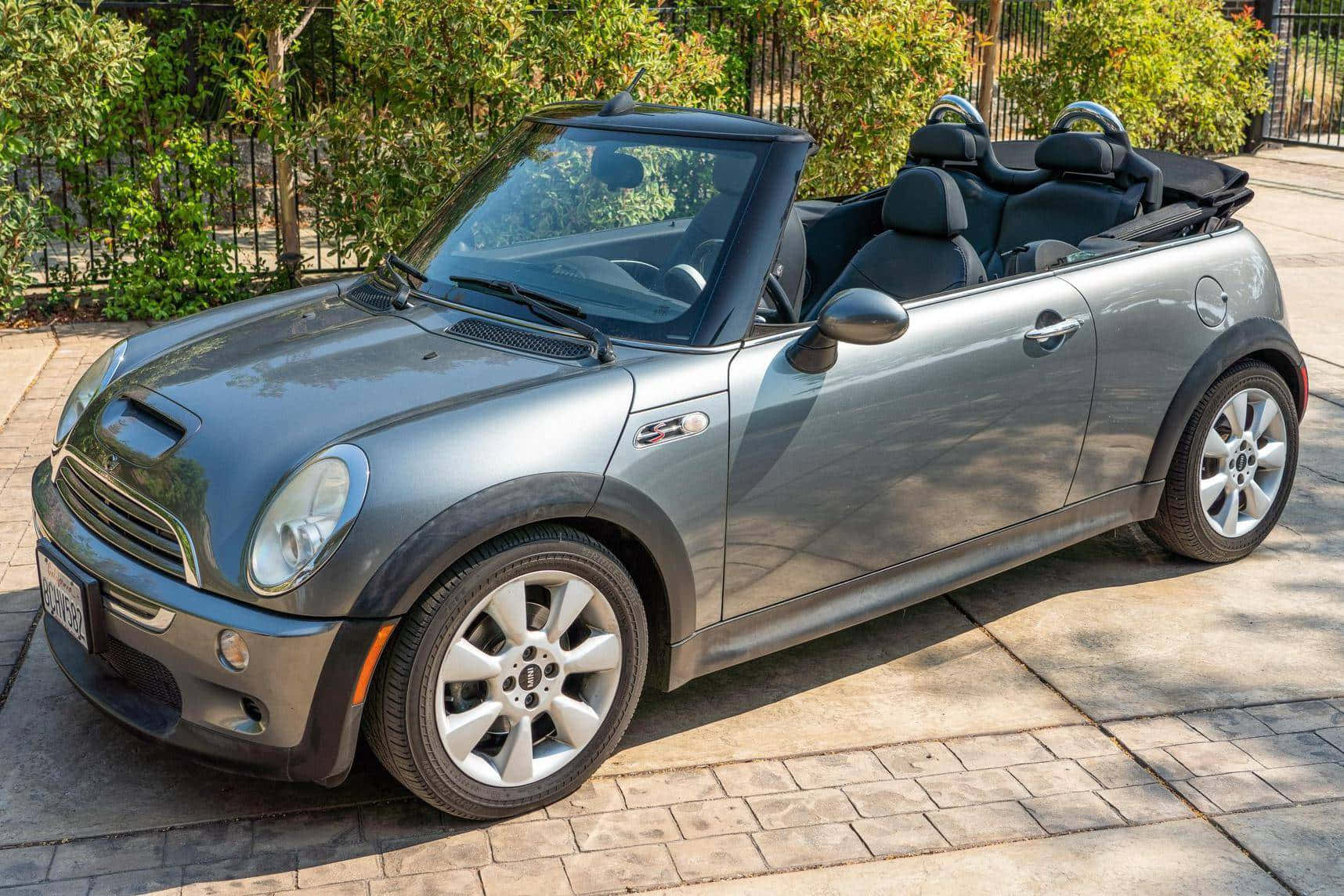 Mini Cooper S Convertible, silver, sunlit stone driveway, HD Desktop Wallpaper