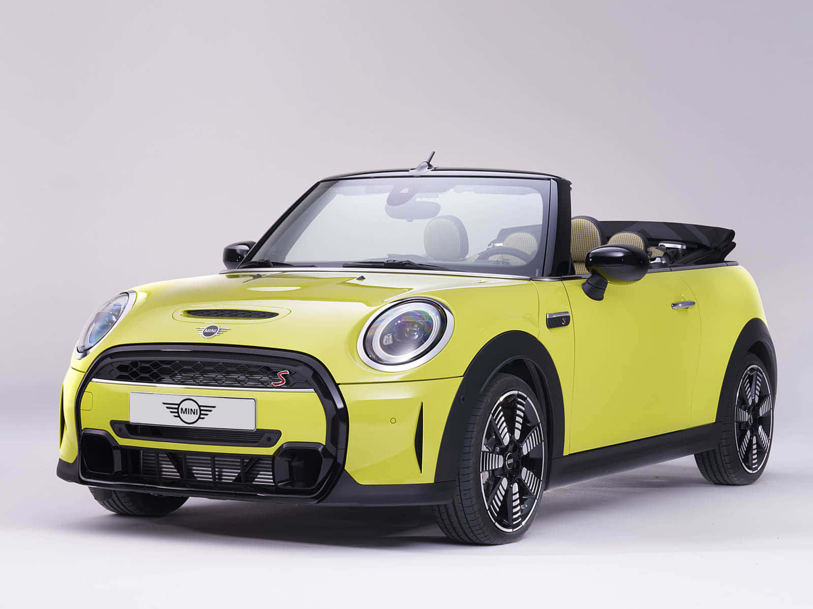 Mini Cooper S Convertible, vibrant yellow, black accents, HD Desktop Wallpaper