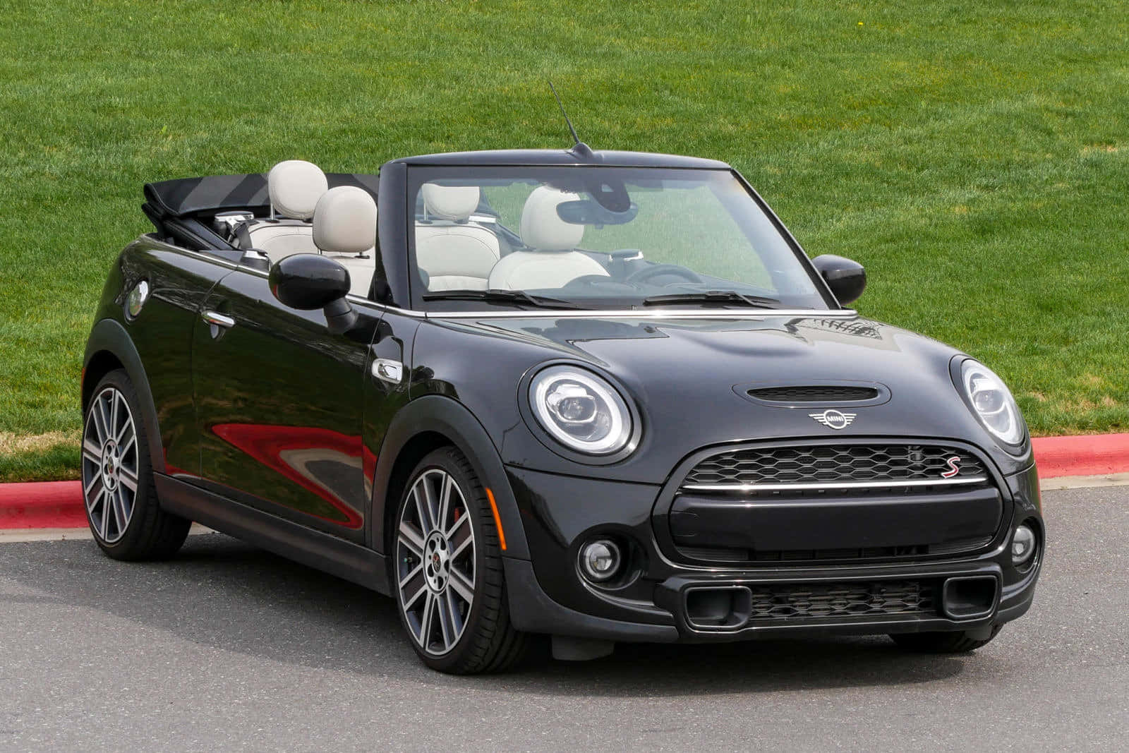 Mini Cooper S Convertible, black, white leather seats, HD Desktop Wallpaper