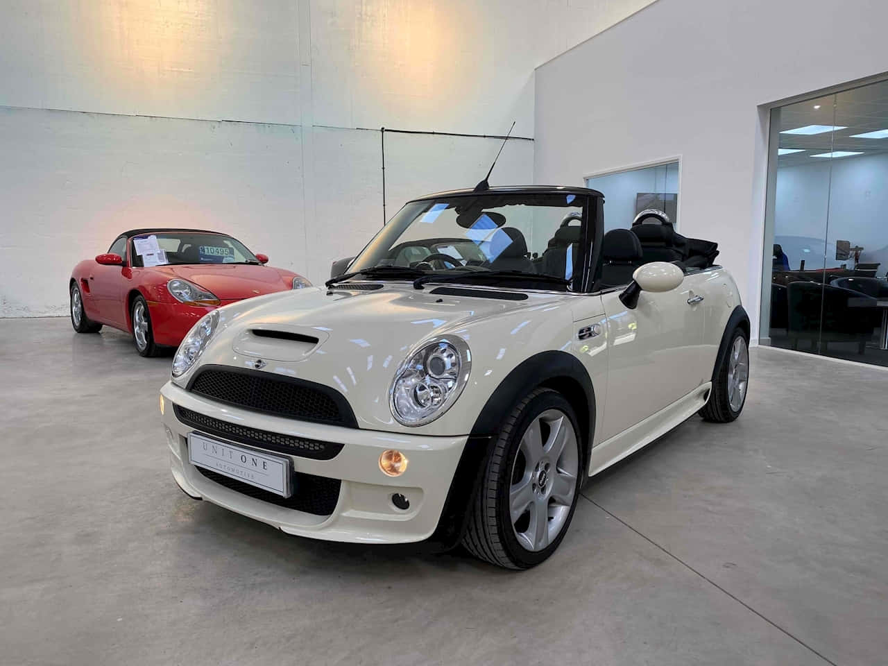 Mini Cooper S Convertible, white, red sports car, HD Desktop Wallpaper