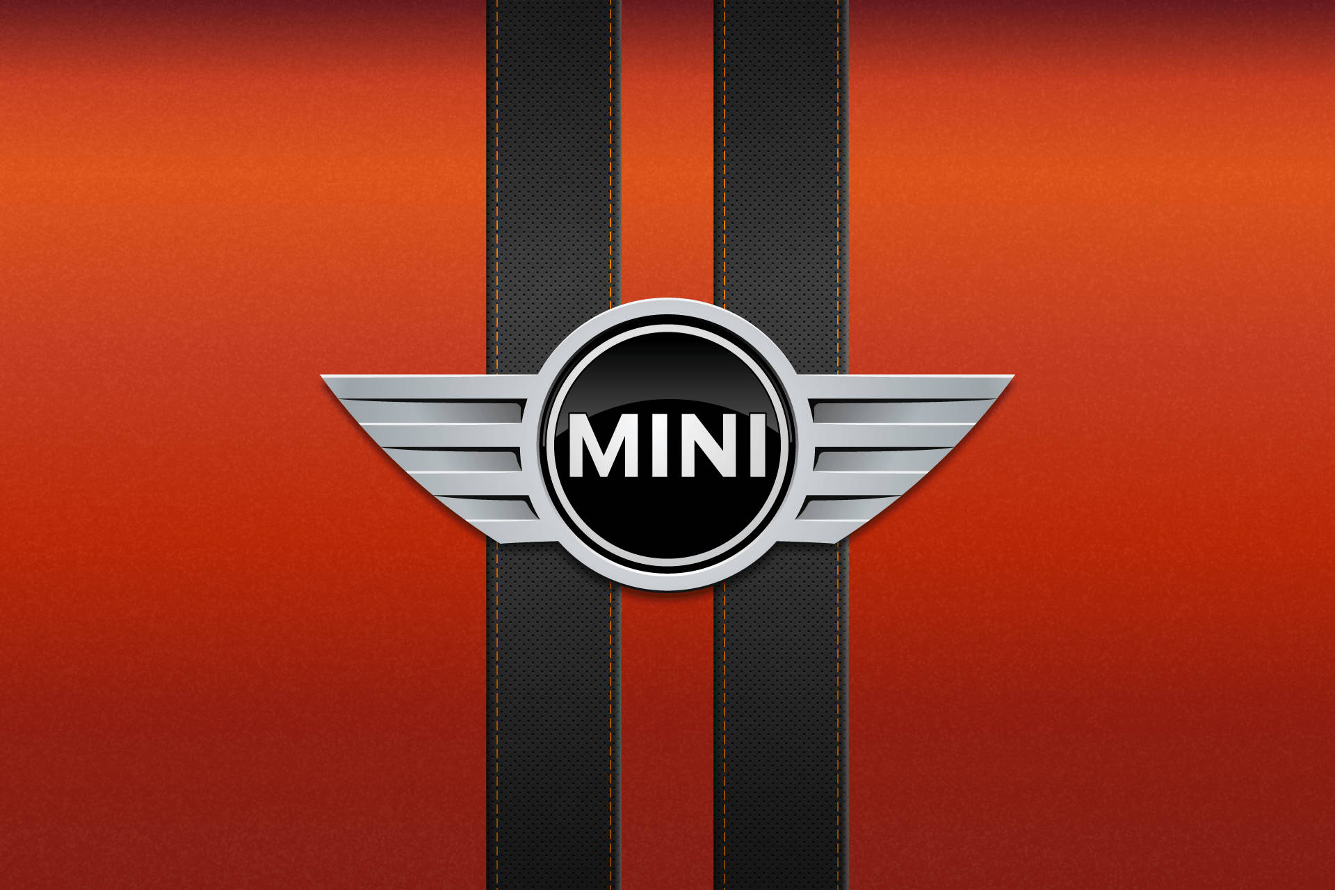 MINI logo, silver wings, vibrant orange background, Full HD Desktop Wallpaper