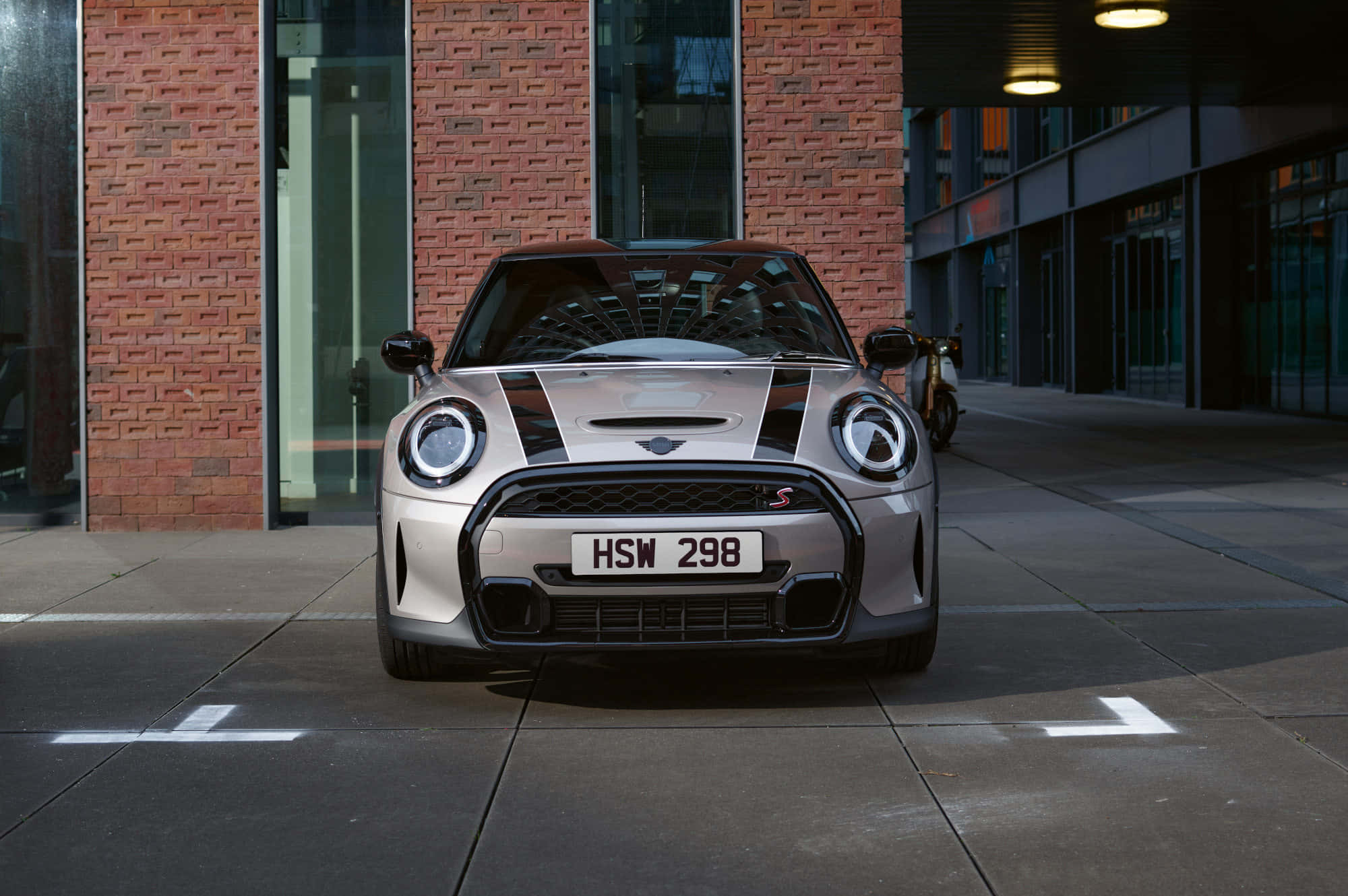 Mini Cooper S, silver, black racing stripes, Full HD Desktop Wallpaper