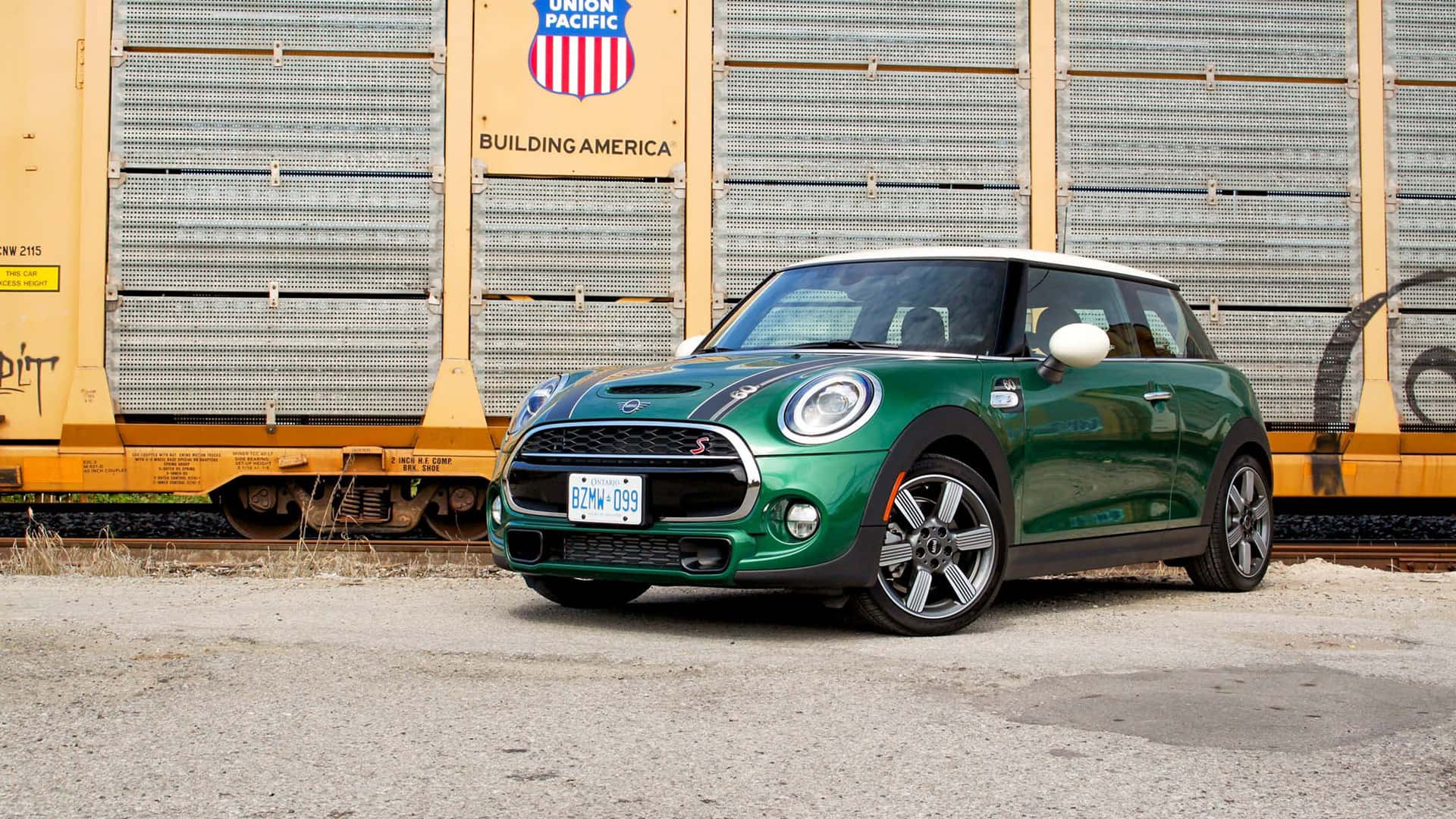 Mini Cooper S, vibrant green, gravel, Full HD Desktop Wallpaper