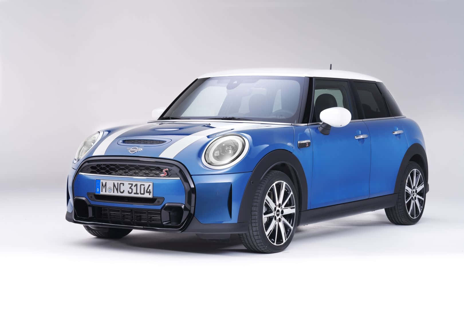 Mini Cooper S, vibrant blue, white roof, HD Desktop Wallpaper