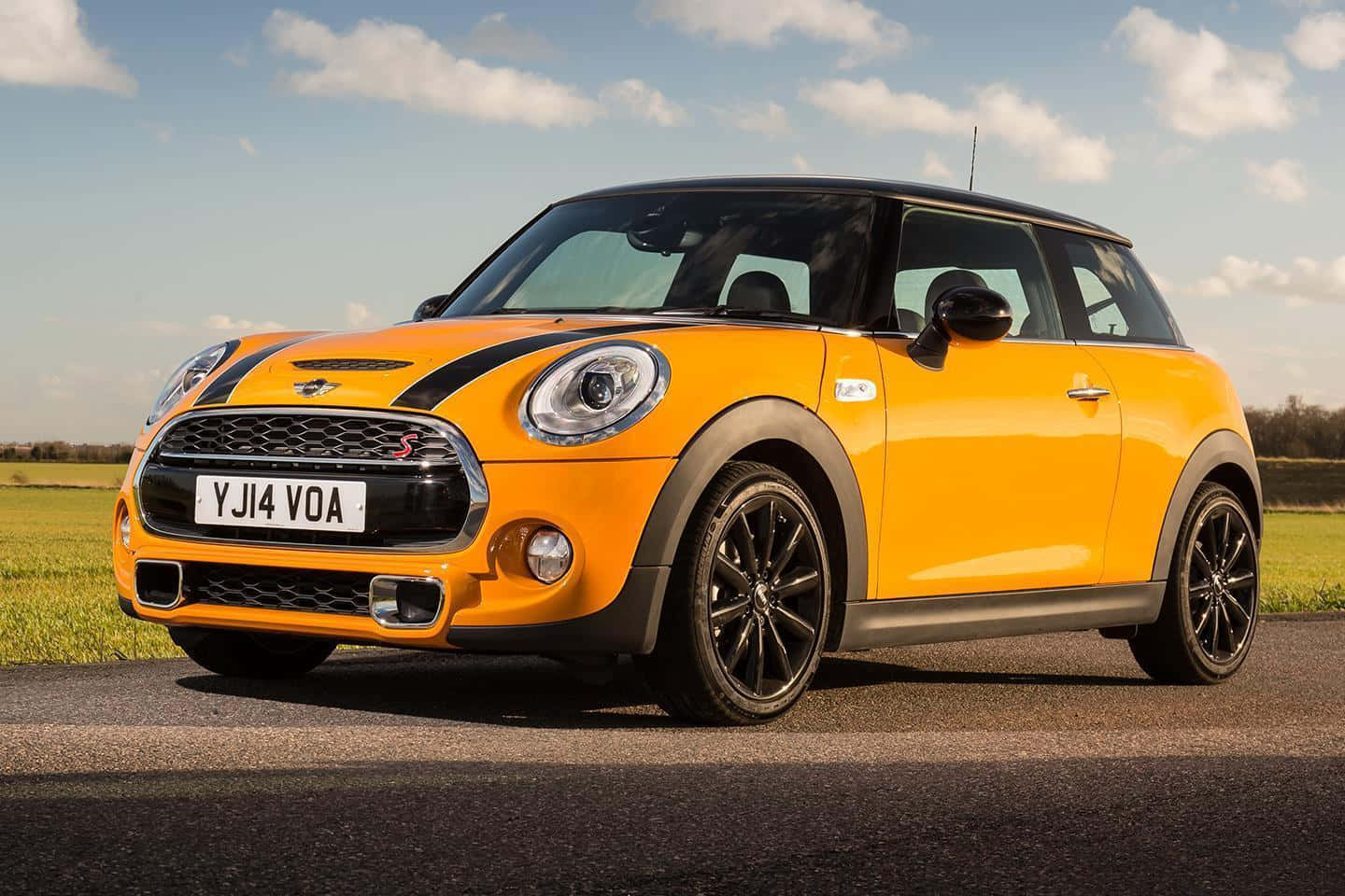 Mini Cooper S, vibrant orange, black accents, HD Desktop Wallpaper