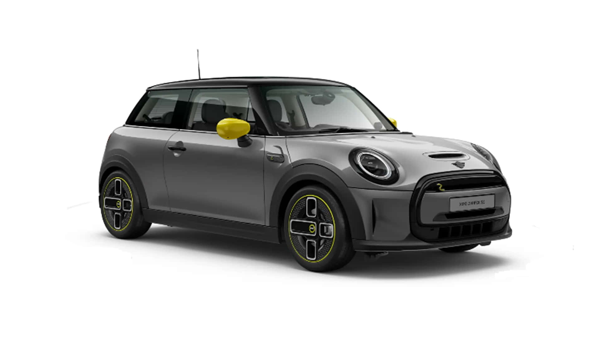 MINI Cooper SE, sleek gray, vibrant yellow accents, Full HD Desktop Wallpaper