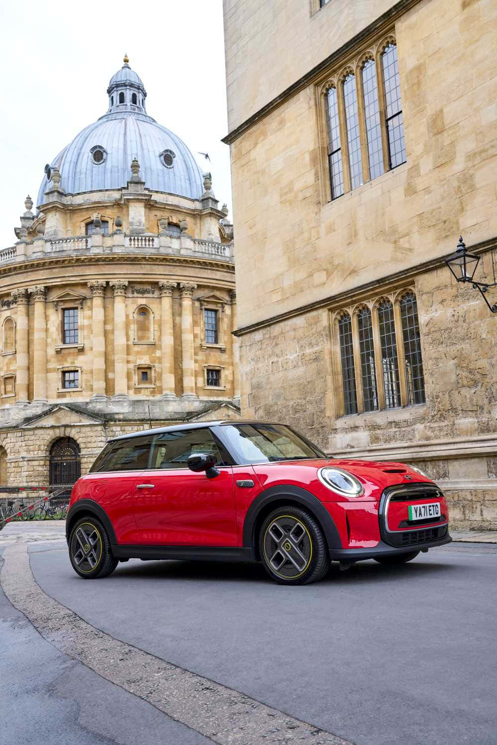 Red Mini Cooper S E, historic stone buildings, domed roof, HD Phone Wallpaper