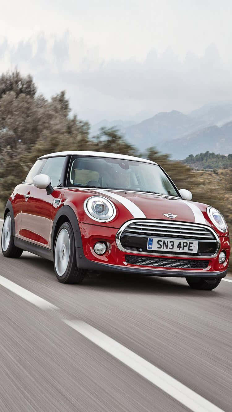 Red Mini Cooper S E, white roof, racing stripes, HD Phone Wallpaper