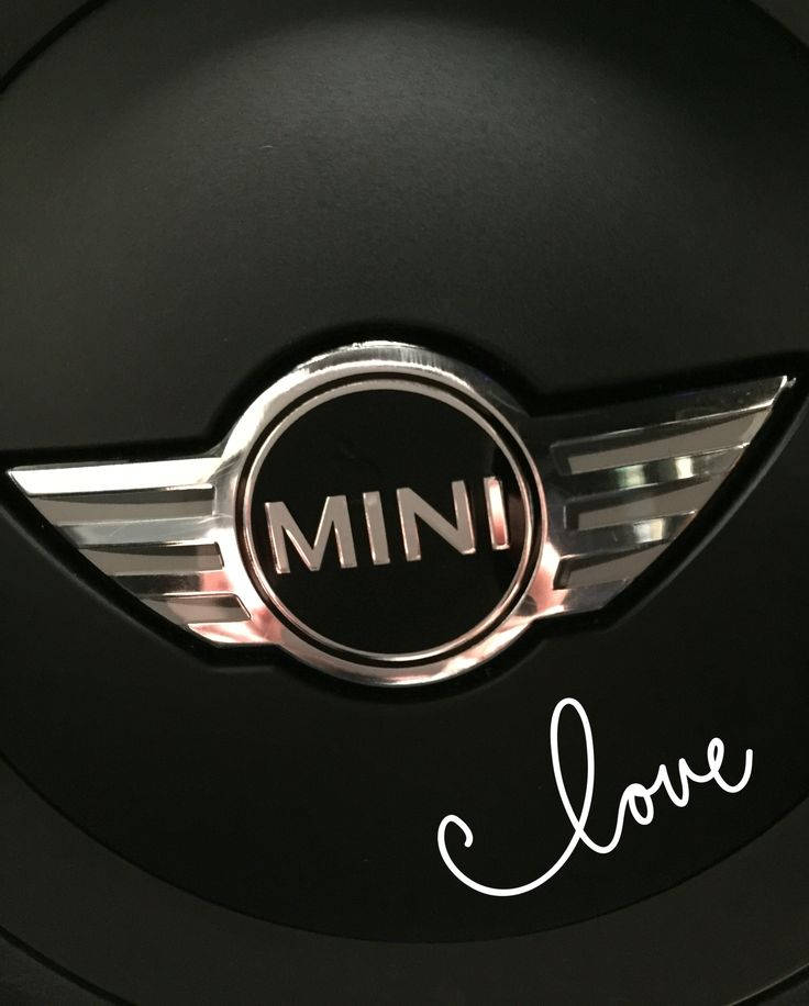 MINI logo, black steering wheel, white cursive script, SD Phone Wallpaper