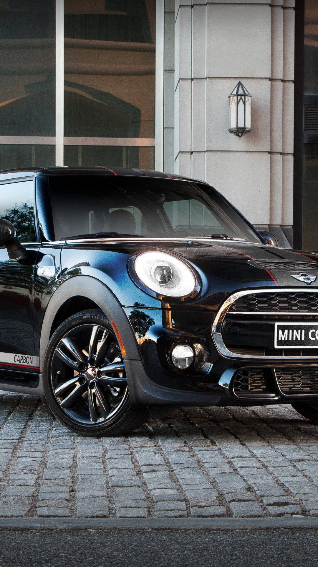 MINI Cooper, black, cobblestone, Full HD Phone Wallpaper