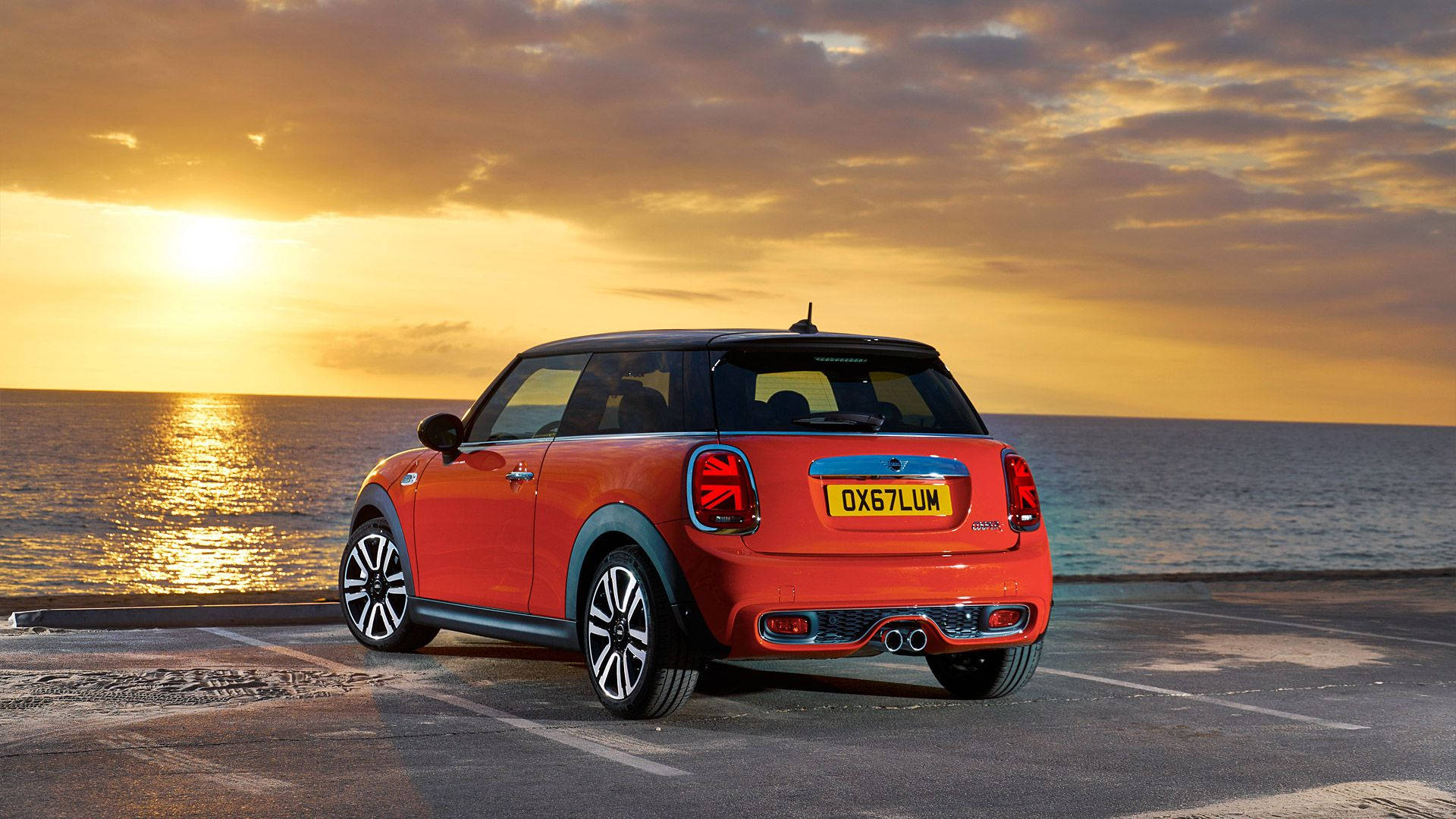 Mini Cooper, sunset, vibrant orange, Full HD Desktop Wallpaper
