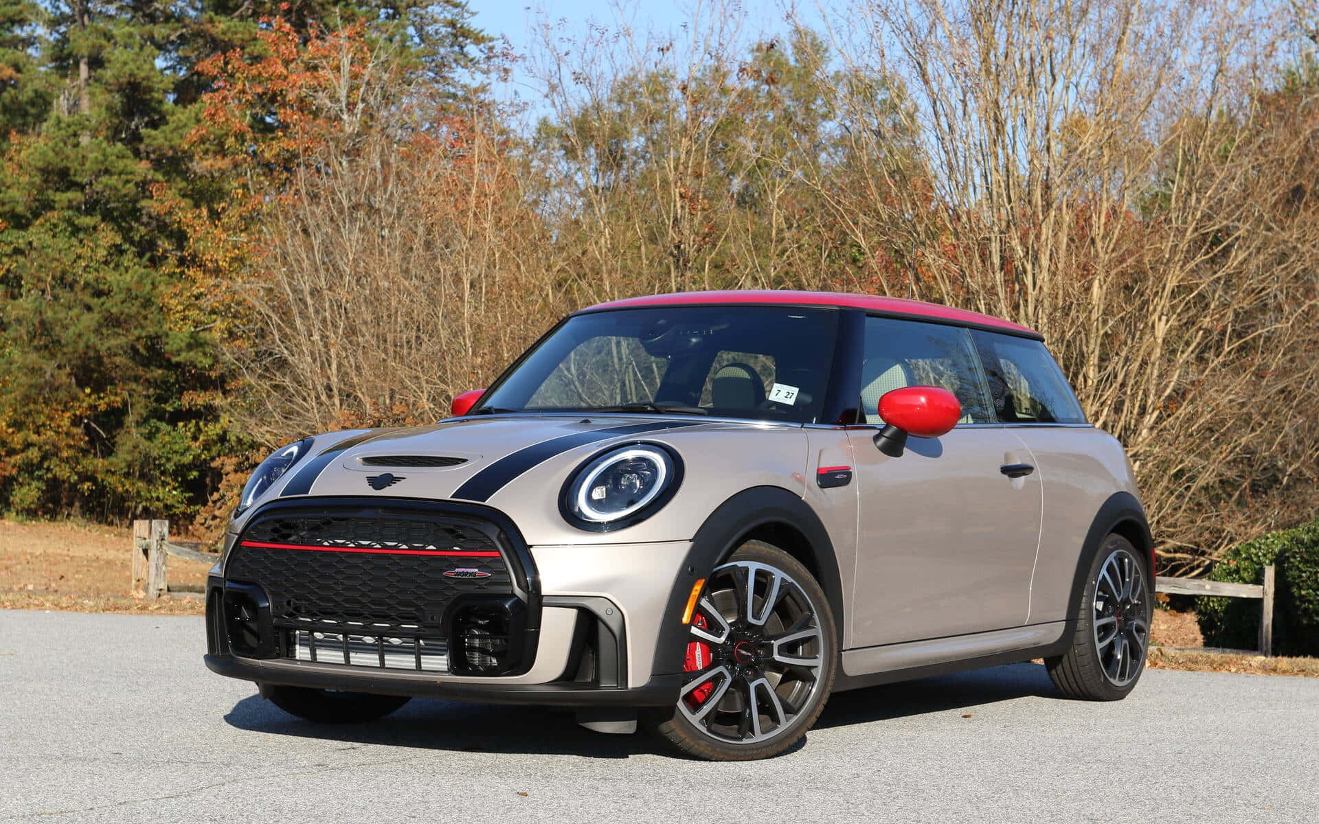 Mini John Cooper Works, silver, red roof, Full HD Desktop Wallpaper