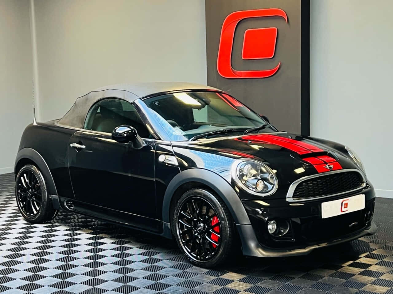 MINI Roadster, black, red racing stripes, HD Desktop Wallpaper