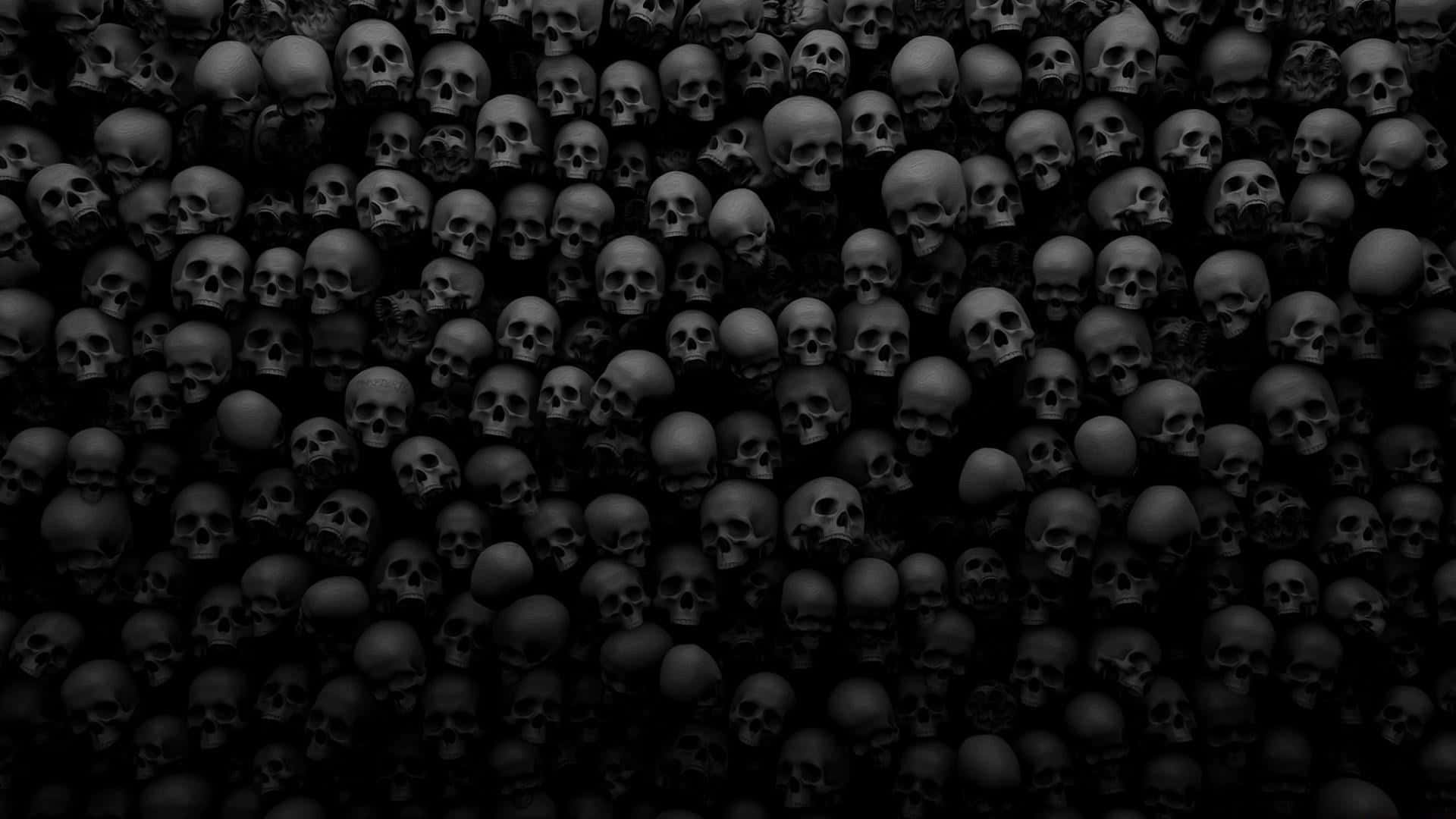 grayscale human skulls, repeating pattern, dark background, Full HD Desktop Wallpaper