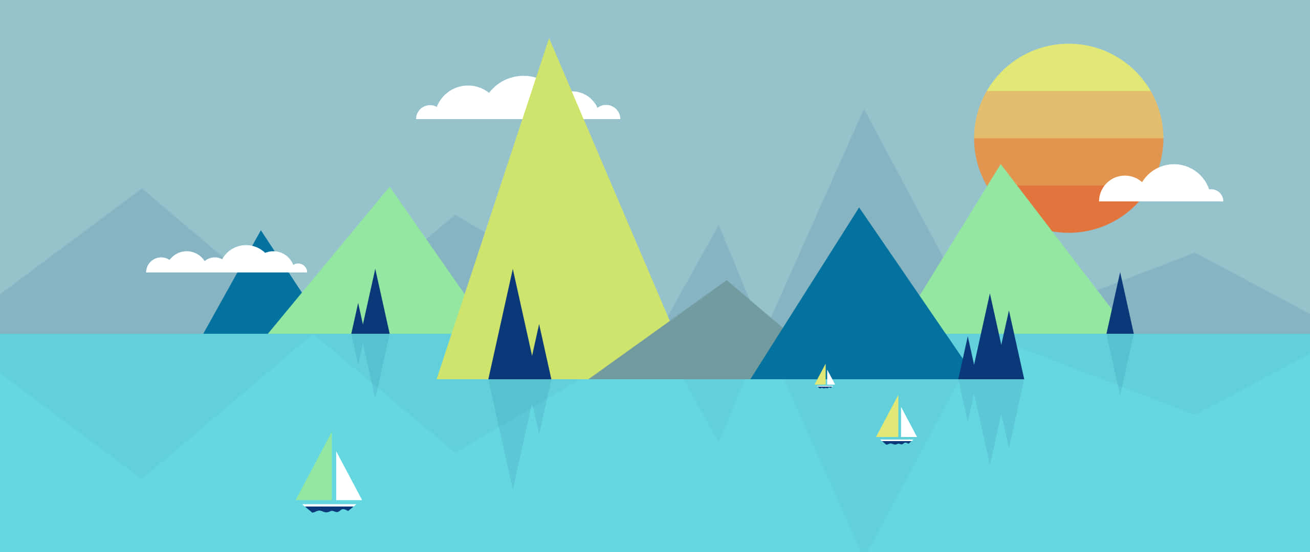 2560x1080, minimal, geometric mountains, 2K Desktop Wallpaper