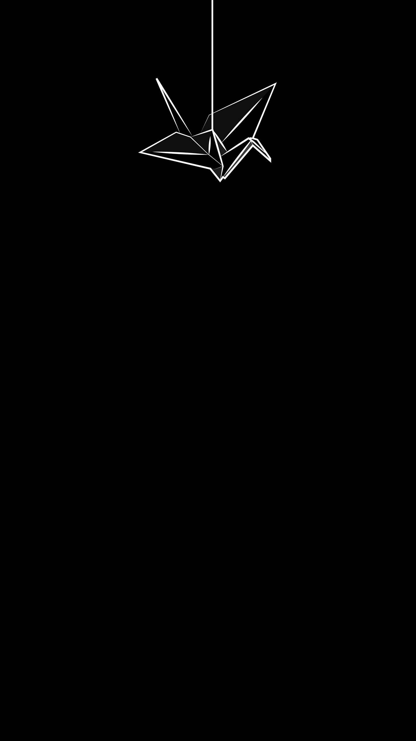 crane origami, minimalist, white line drawing, 2K Phone Wallpaper