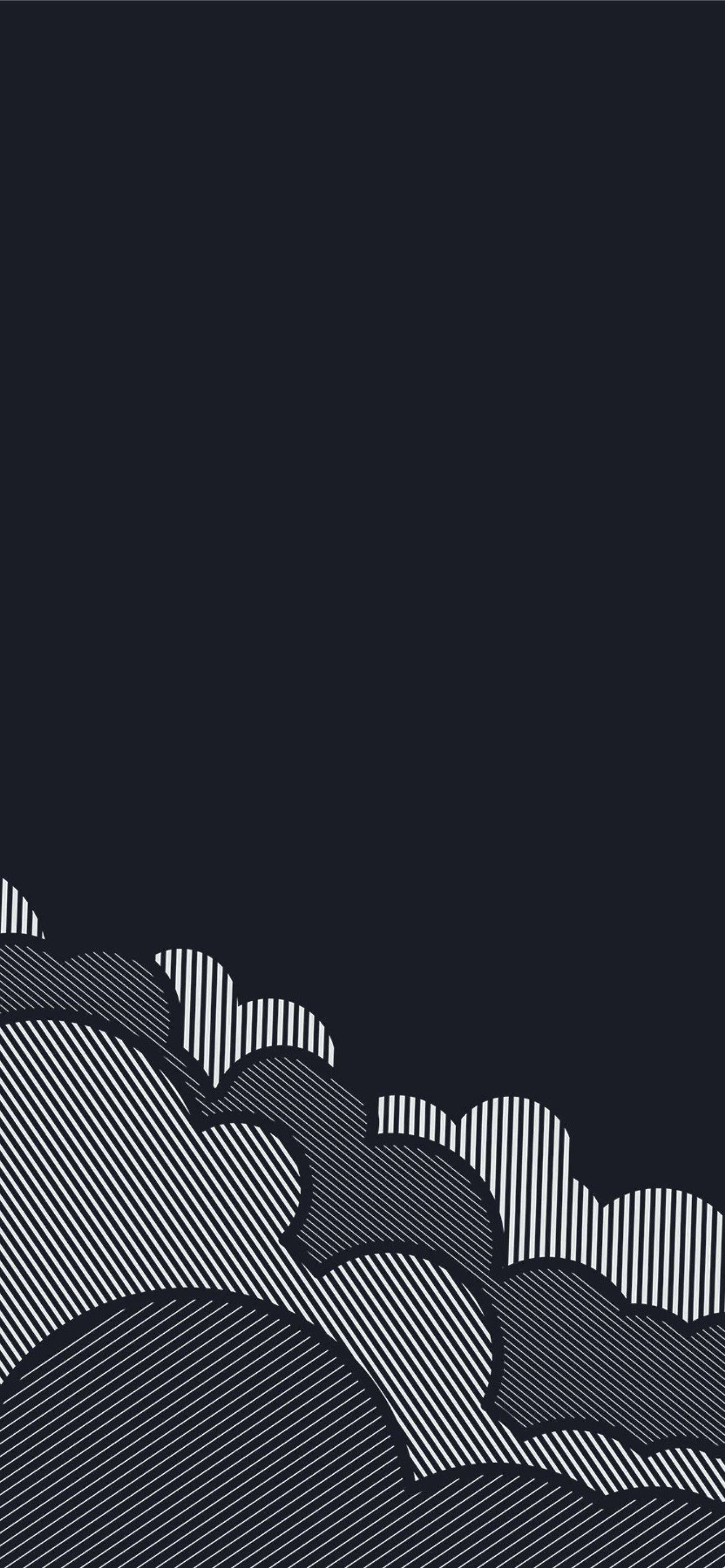 Artistic Clouds, Minimalist Dark iPhone, abstract black and white wave pattern, 2K Phone Wallpaper