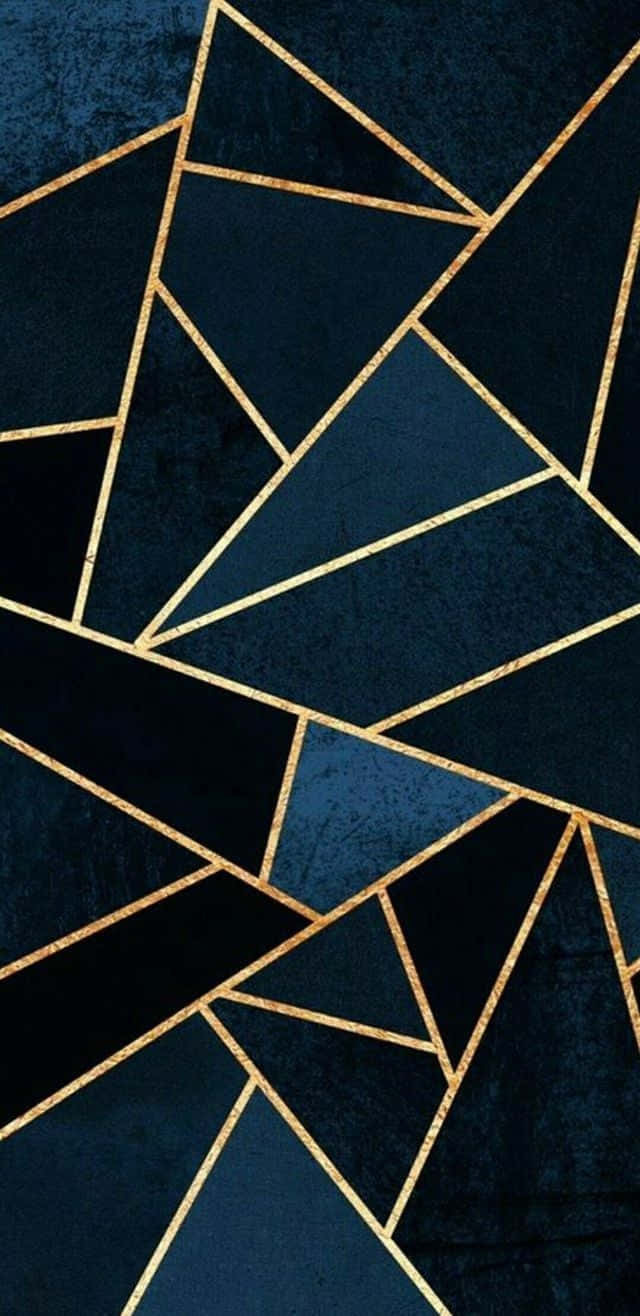 gold line, textured navy blue, geometric triangles, HD Phone Wallpaper